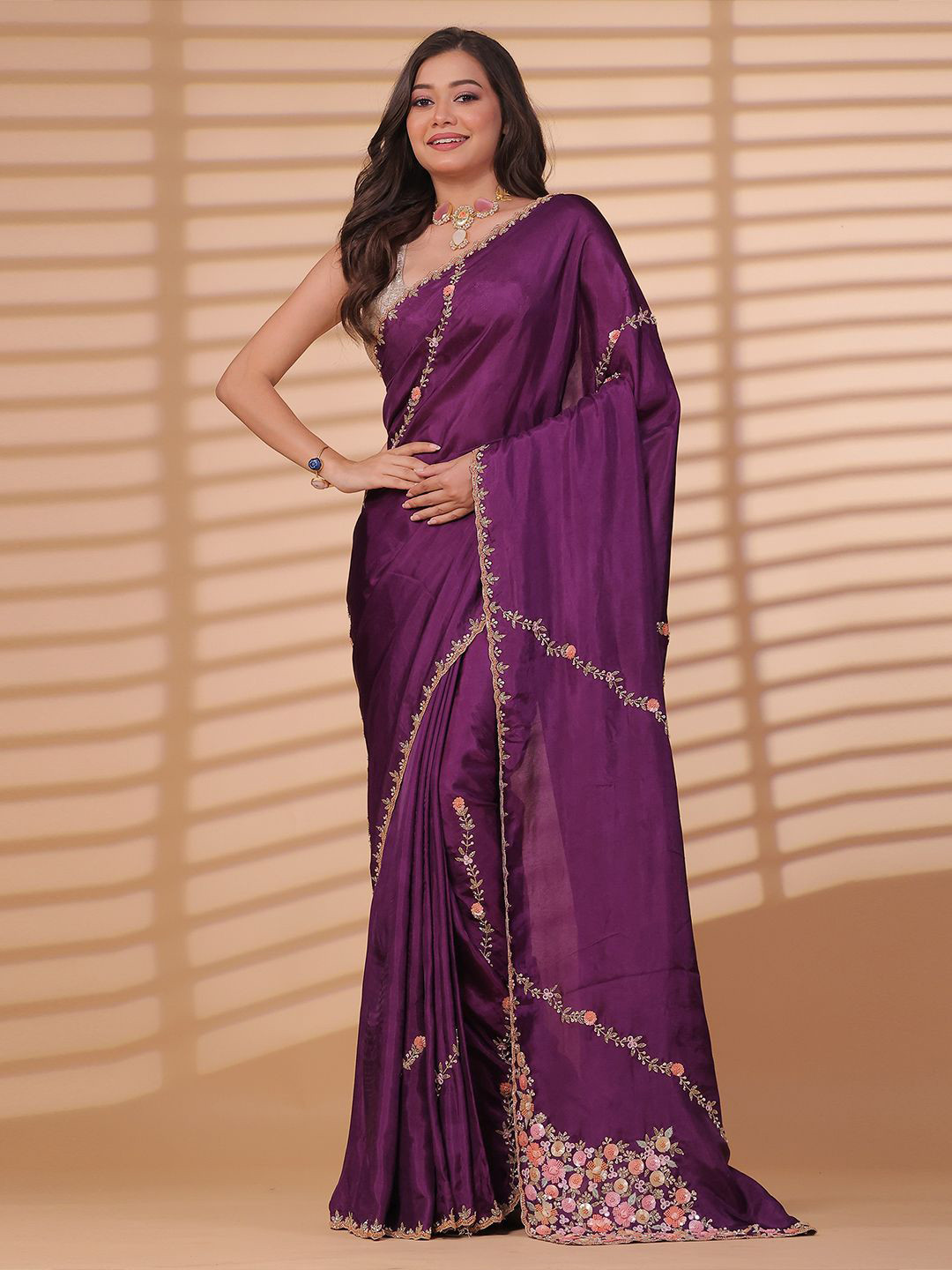 

saree.com Embellished Uppada Saree, Purple
