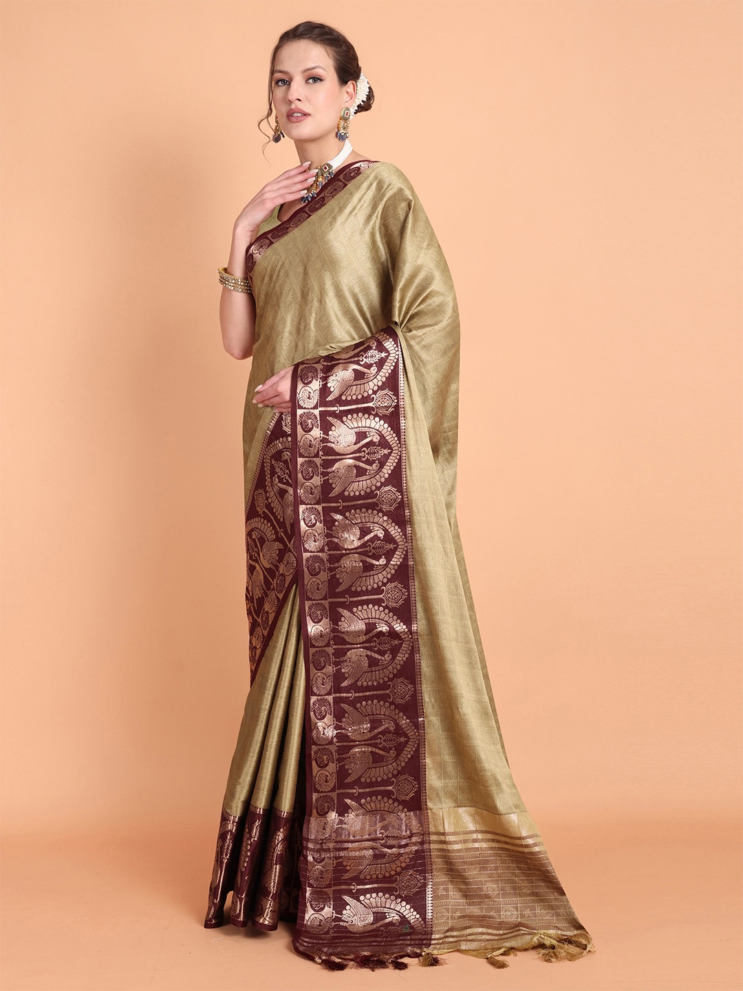 

Visit Wear Ethnic Motifs Zari Woven Pure Silk Kanjeevaram Saree, Beige