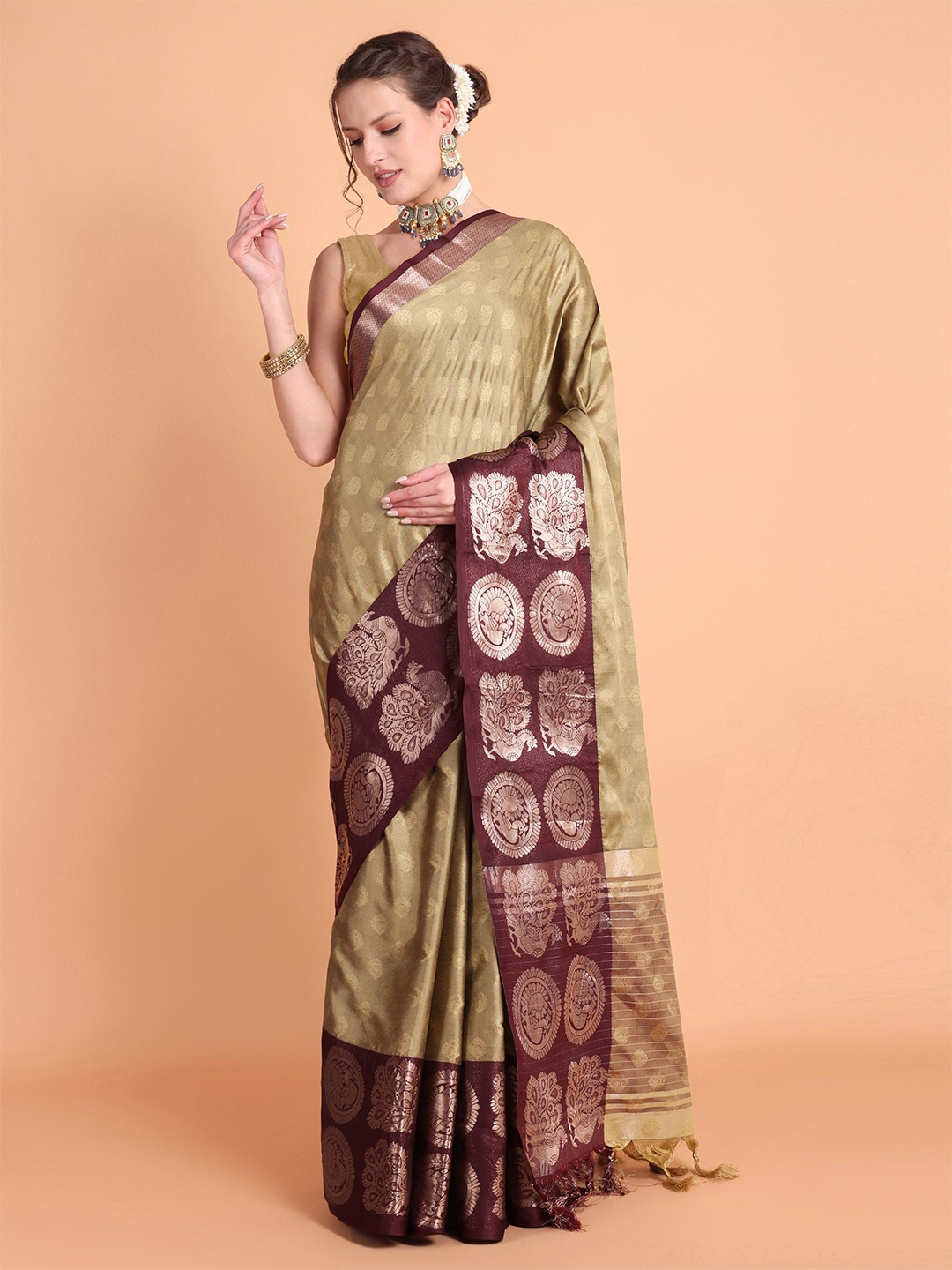 

Visit Wear Woven Design Zari Pure Silk Kanjeevaram Saree, Cream