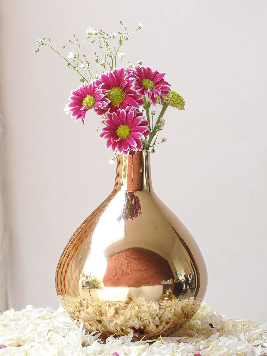 

BEHOMA Metal Glossy Gold Toned Tall Flower Vase