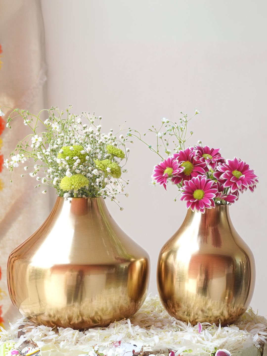 

BEHOMA Glossy Golden Metal Bud Shape Small & Large Flower Vase, Gold