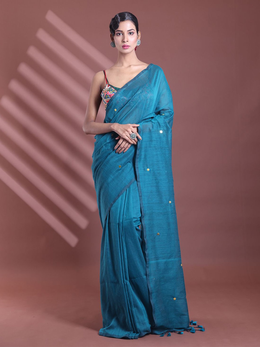 

Charukriti Polka Dot Pure Cotton Saree, Teal