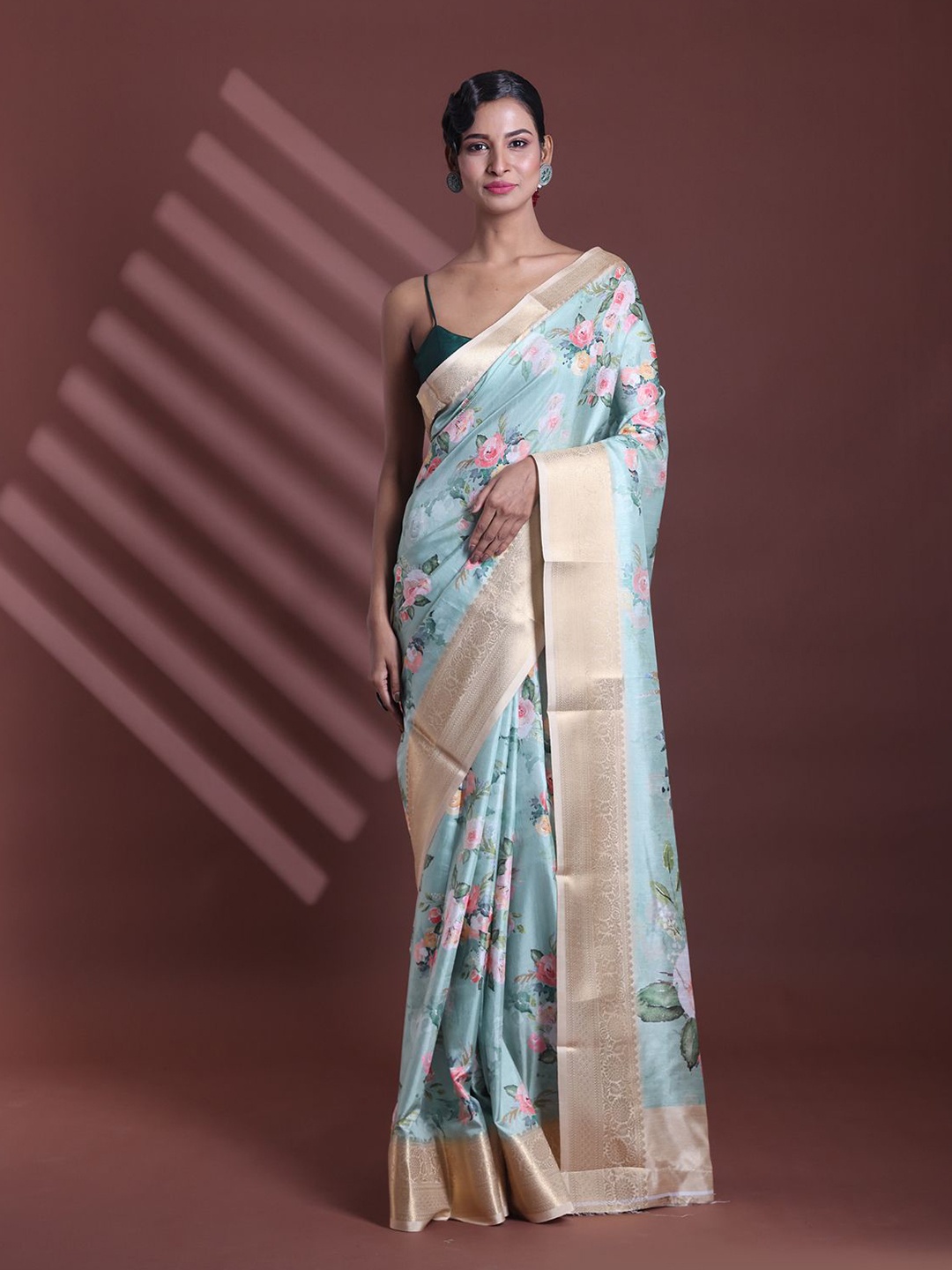

Charukriti Floral Zari Saree, Green
