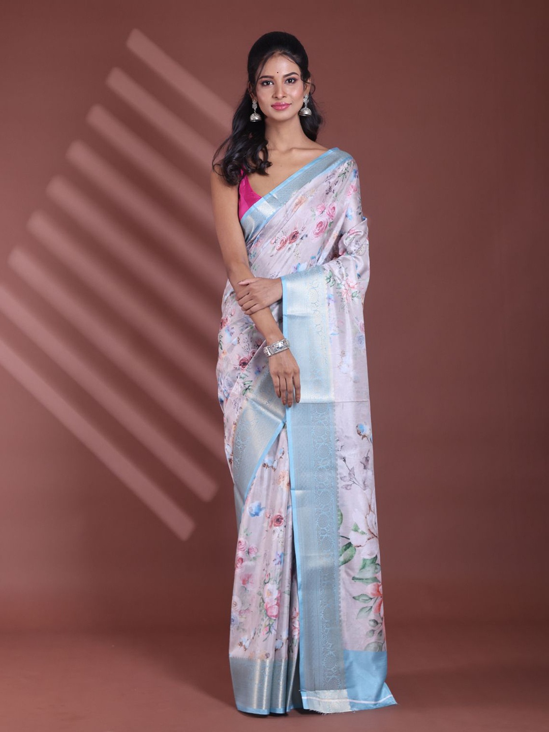 

Charukriti Zari Woven Floral Saree with Blouse, Pink