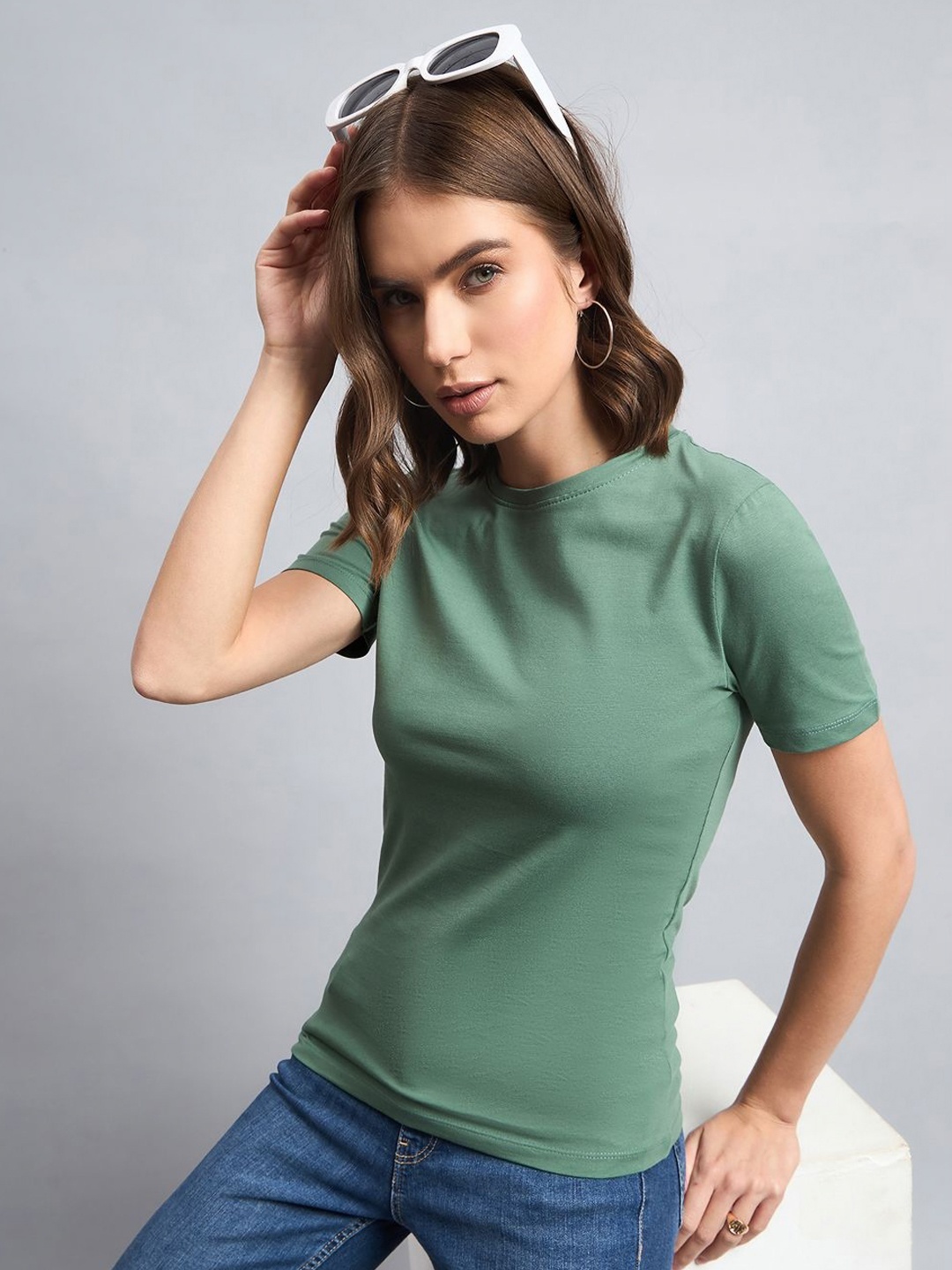 

98 Degree North Women Pure Cotton Round Neck T-shirt, Green