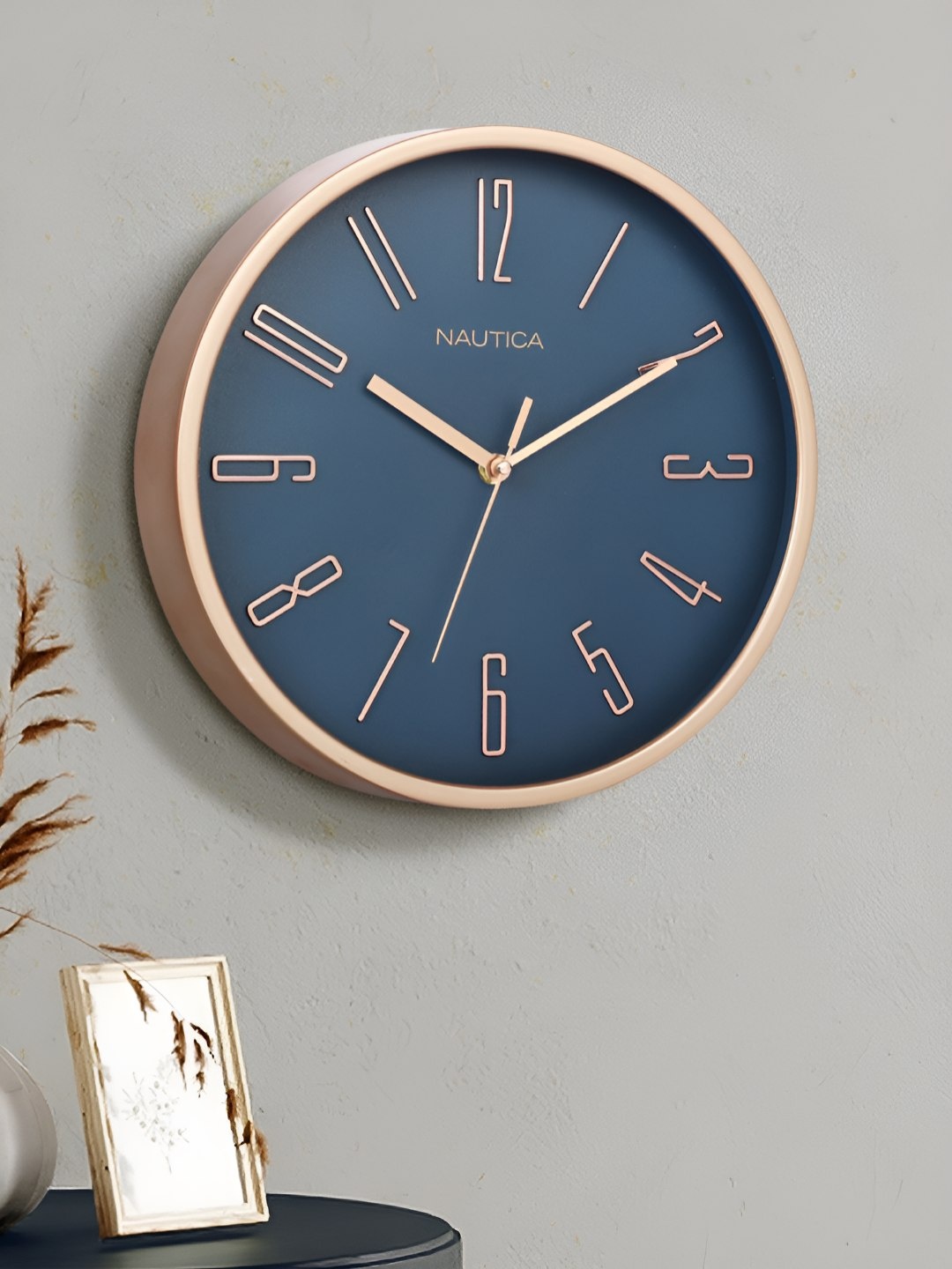 Nautica Gold-Toned & Navy Blue Round Contemporary Wall Clock