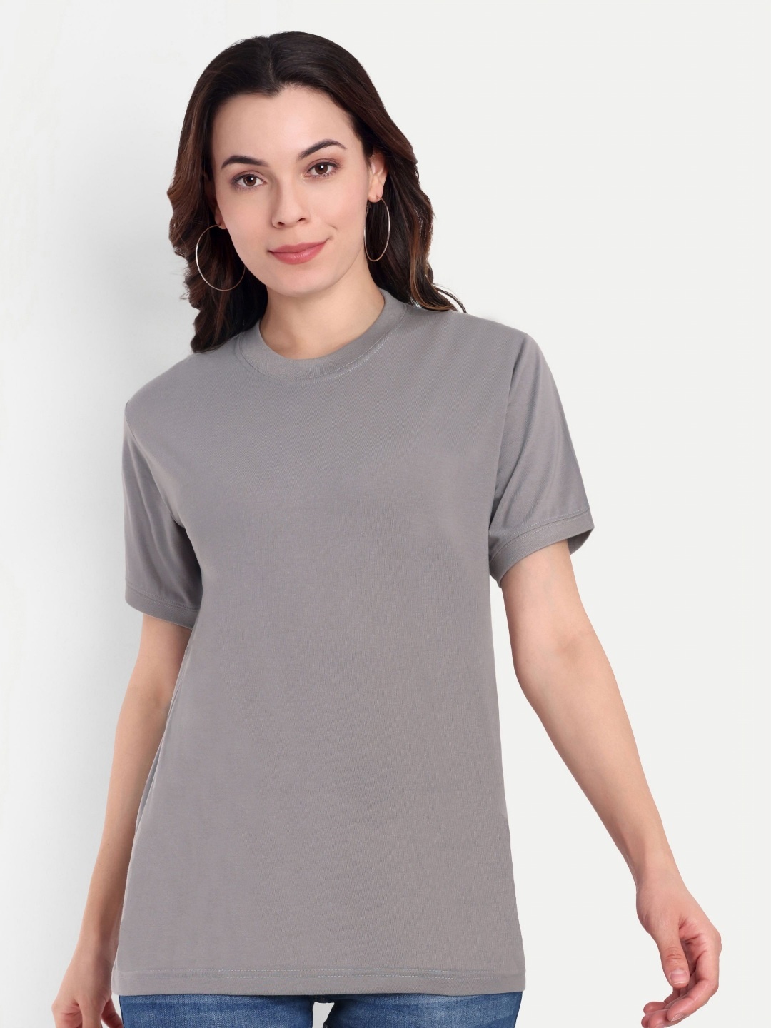 

GAB Women Solid Pure Cotton T-shirt, Grey