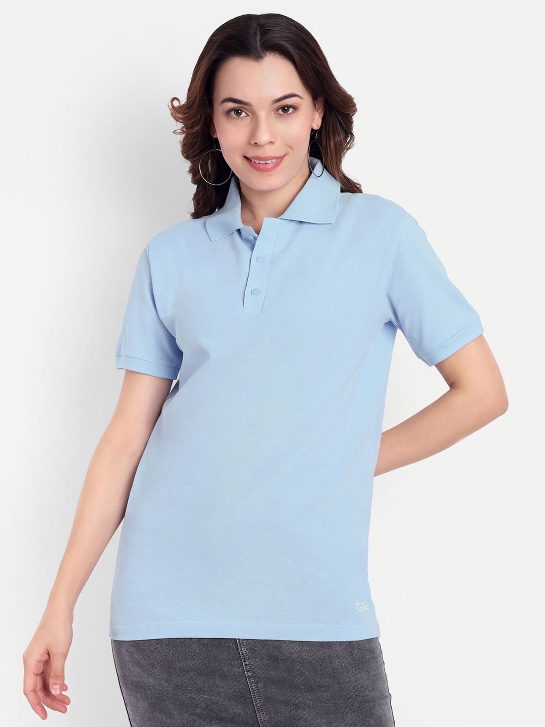 

GAB Women Polo Collar Pure Cotton T-shirt, Blue