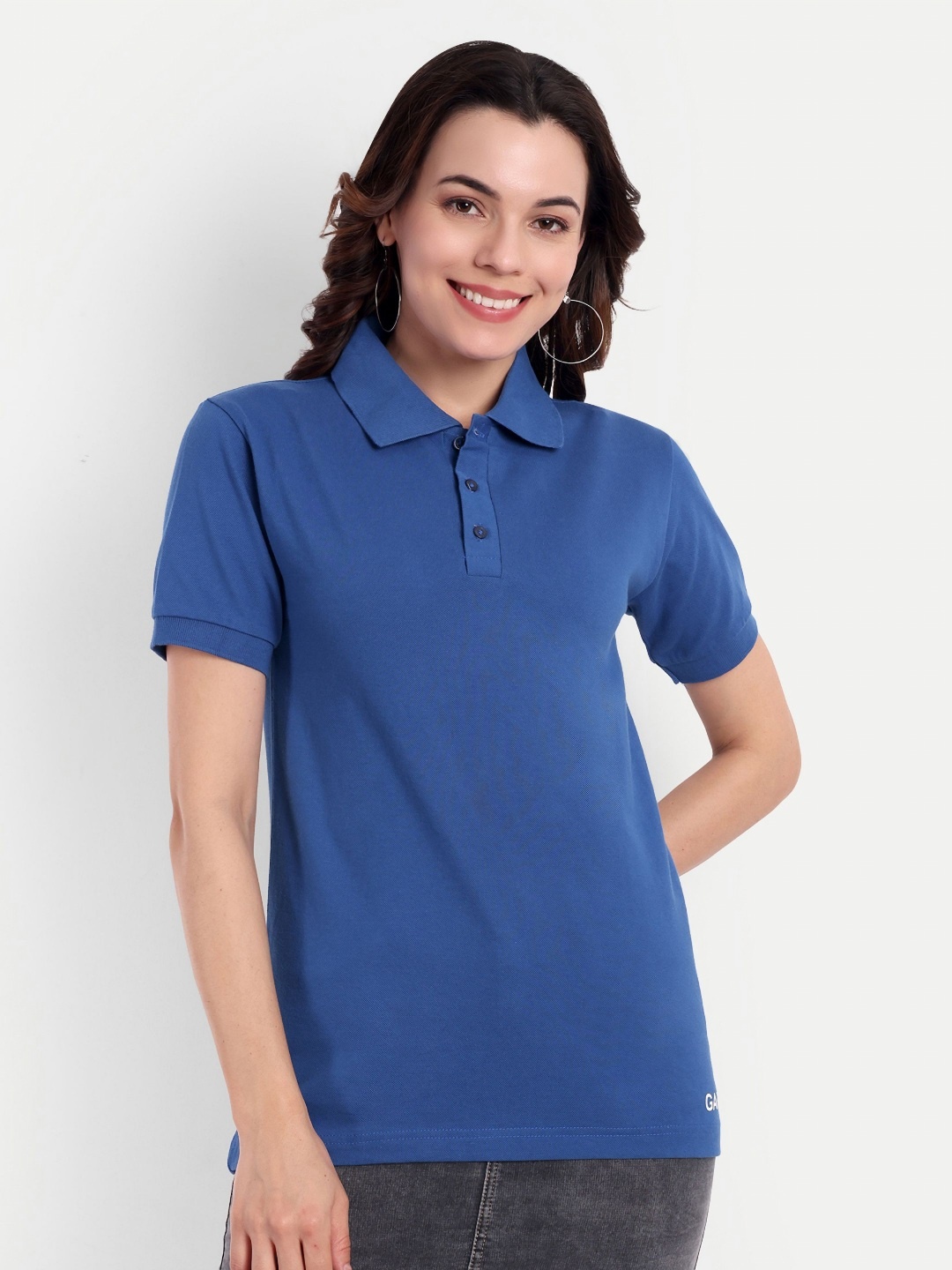 

GAB Women Solid Polo Collar Pure Cotton T-shirt, Turquoise blue