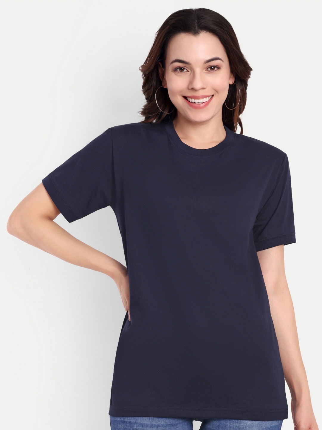 

GAB Women Pure Cotton Round Neck Short Sleeves T-shirt, Navy blue