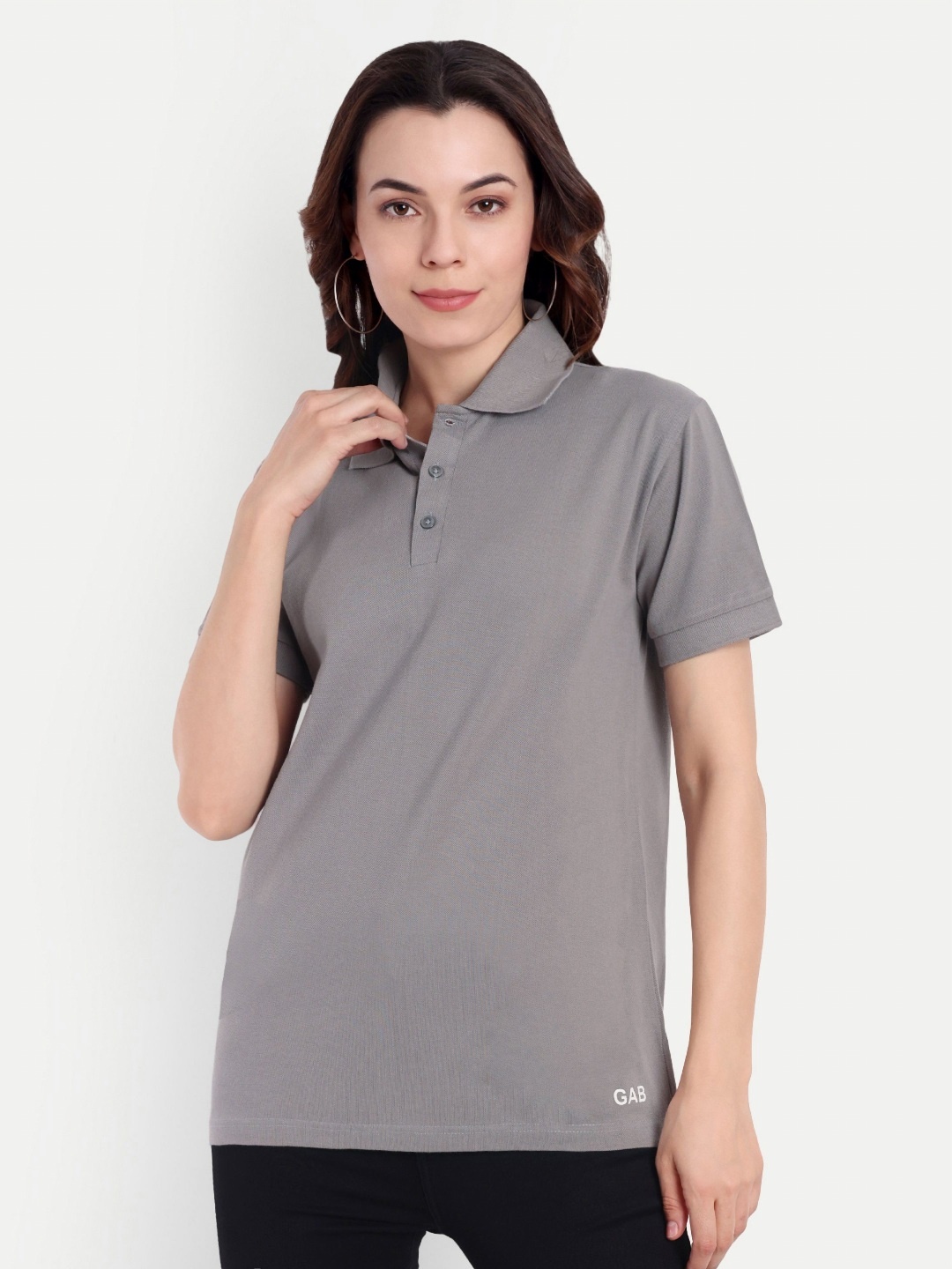

GAB Women V-Neck Drop-Shoulder Sleeves Pure Cotton Pockets T-shirt, Grey
