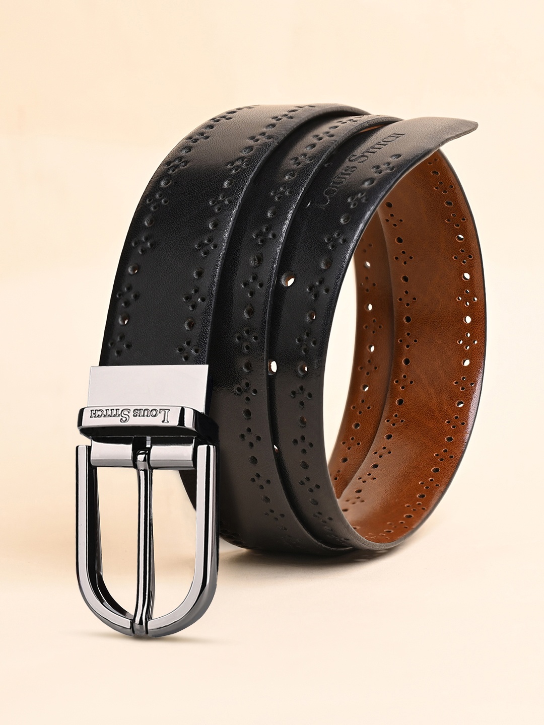 

LOUIS STITCH Men Textured Leather Reversible Formal Belt, Black