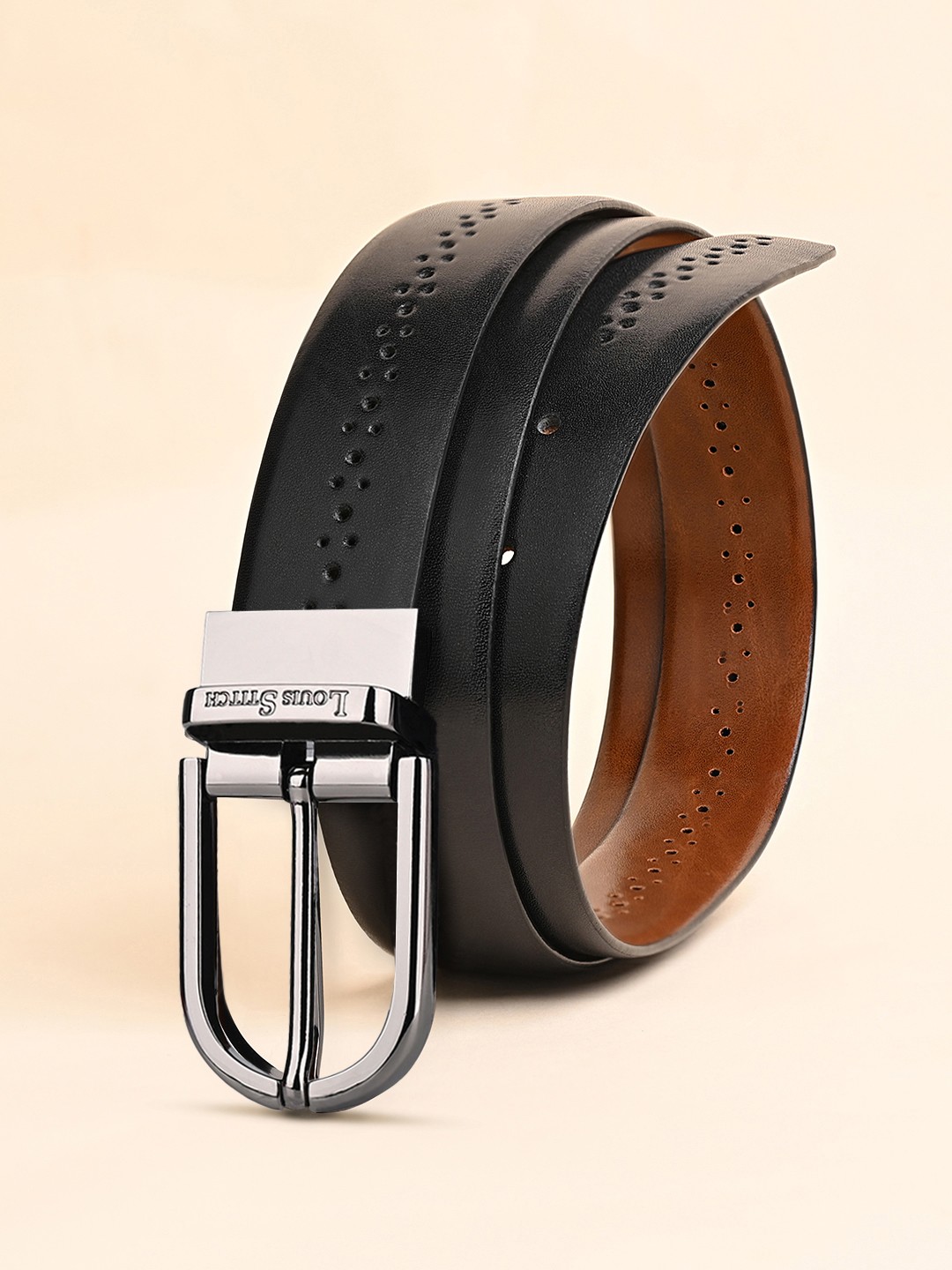 

LOUIS STITCH Men Textured Leather Reversible Formal Belt, Black