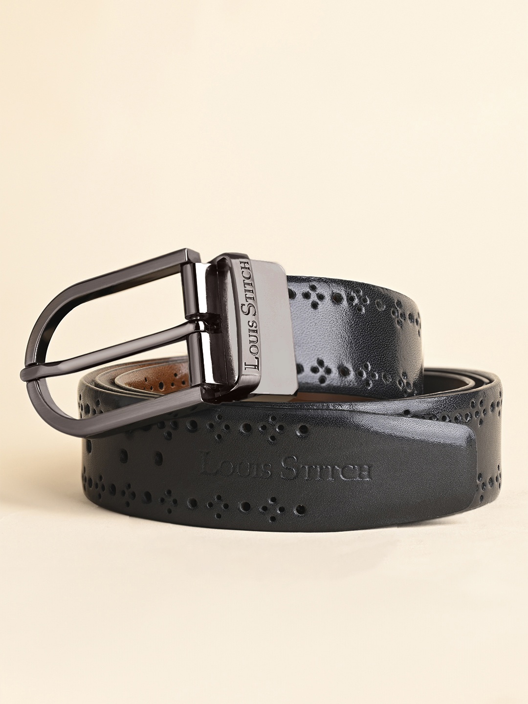 

LOUIS STITCH Men Textured Leather Formal Belt, Black