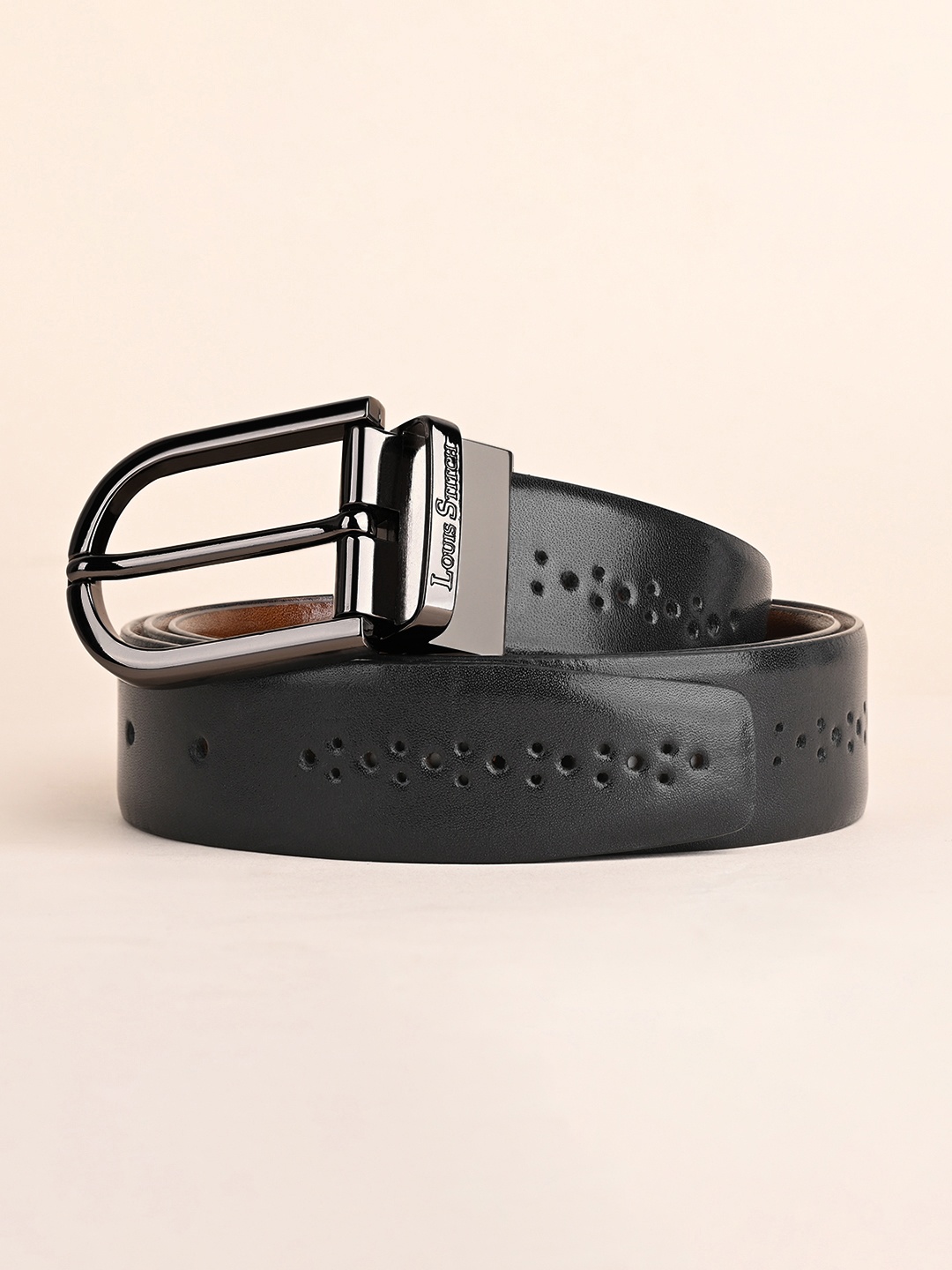 

LOUIS STITCH Men Textured Leather Reversible Formal Belt, Black