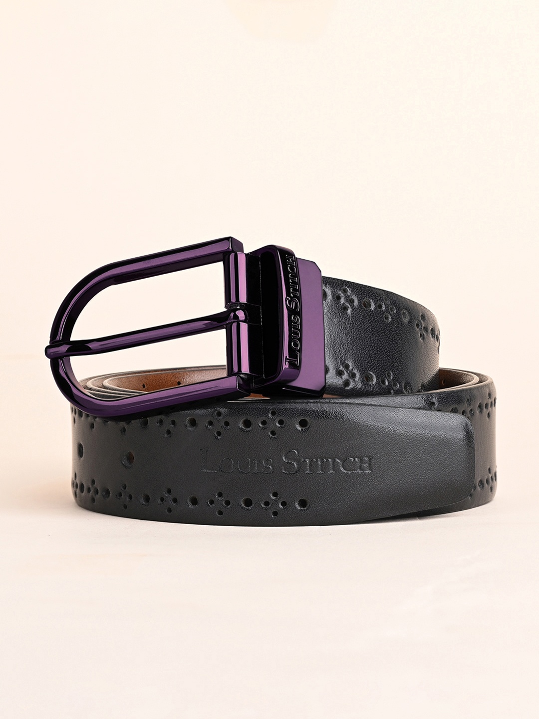 

LOUIS STITCH Men Textured Leather Reversible Formal Belt, Black