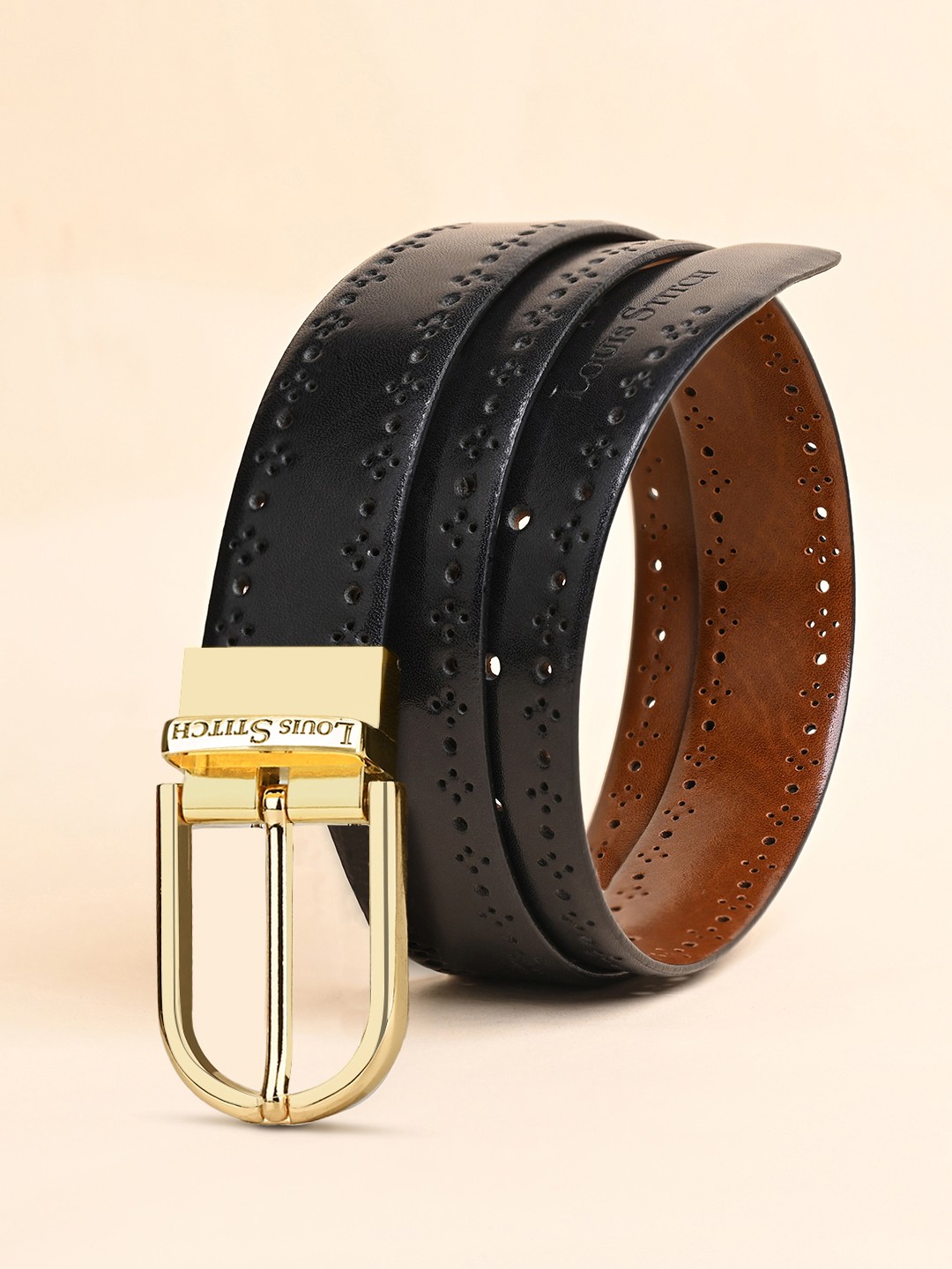 

LOUIS STITCH Men Textured Leather Reversible Formal Belt, Black