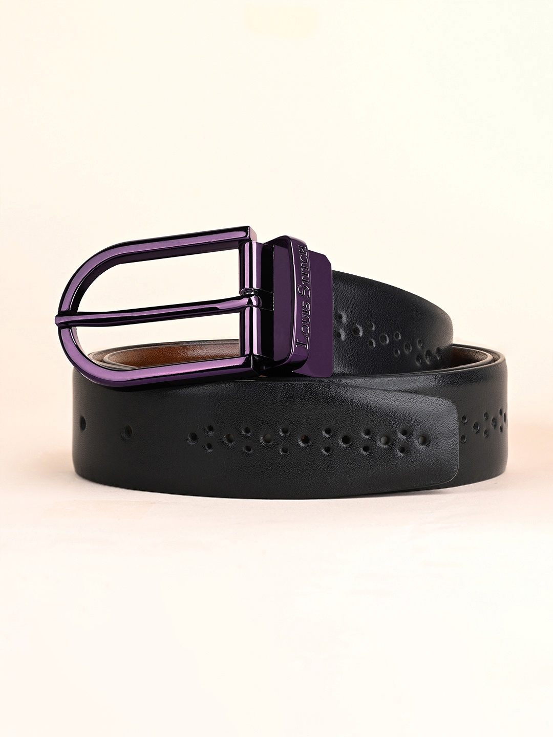 

LOUIS STITCH Men Textured Leather Reversible Formal Belt, Black