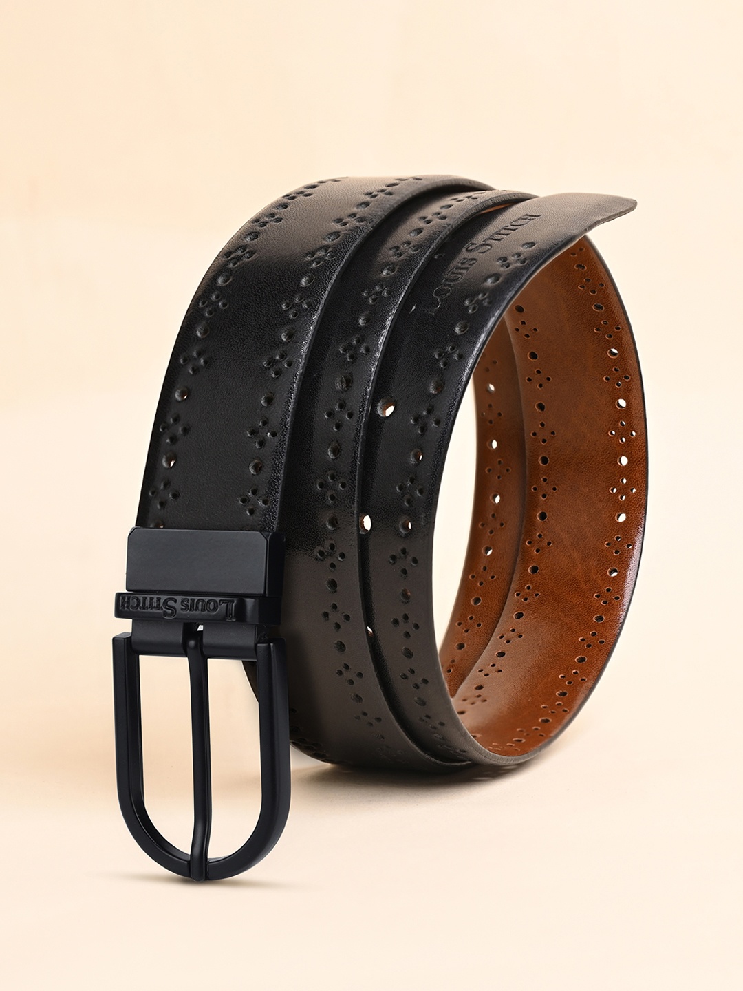 

LOUIS STITCH Men Textured Leather Reversible Formal Belt, Black