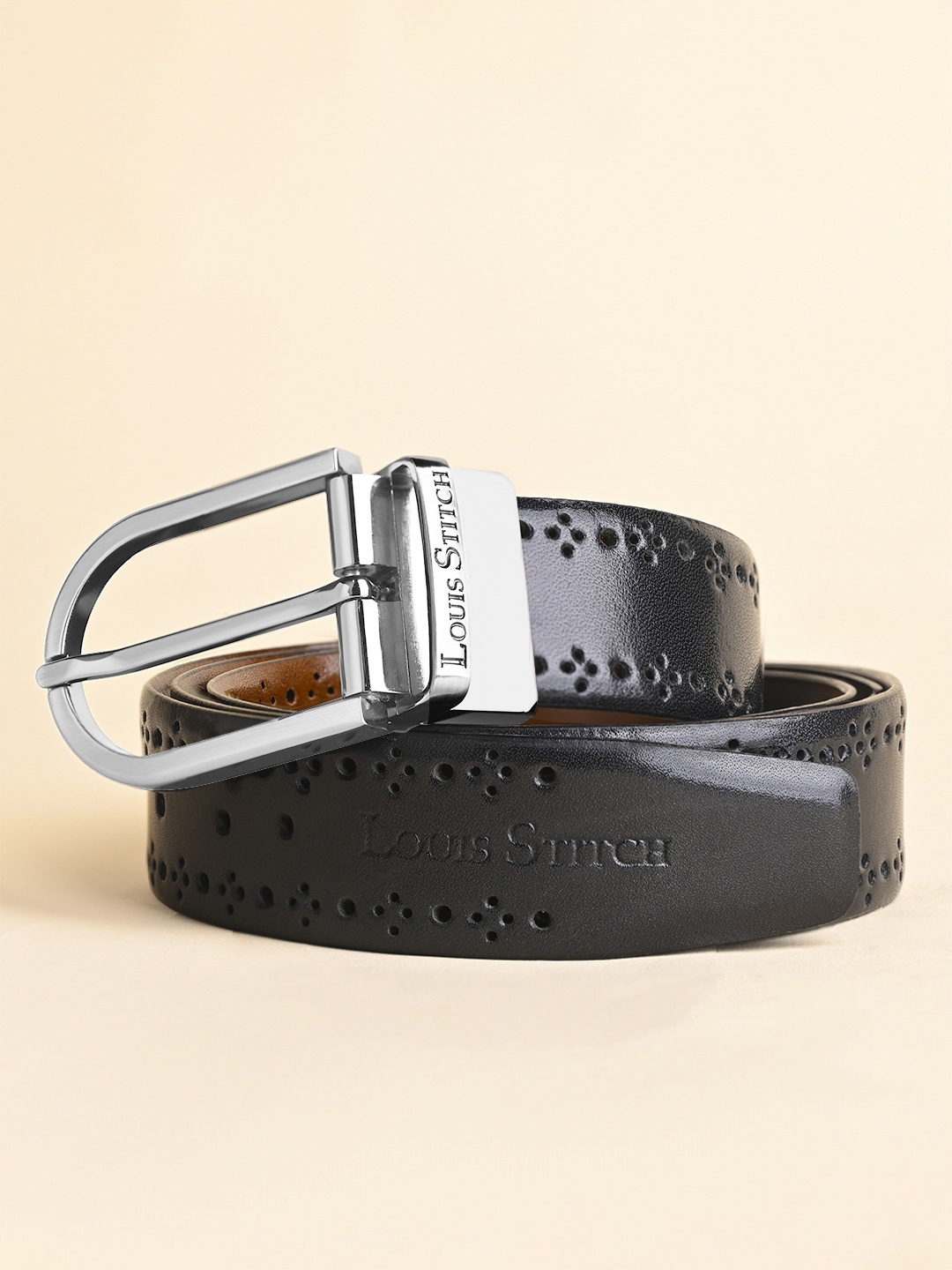 

LOUIS STITCH Men Textured Leather Reversible Formal Belt, Black