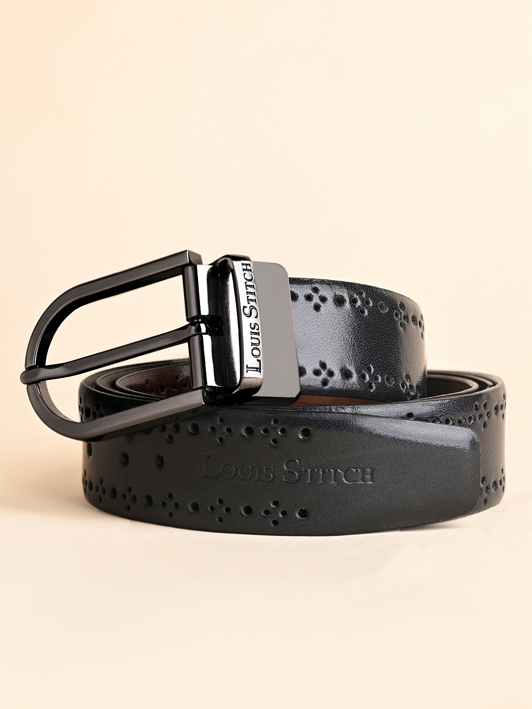 

LOUIS STITCH Men Textured Leather Reversible Formal Belt, Black