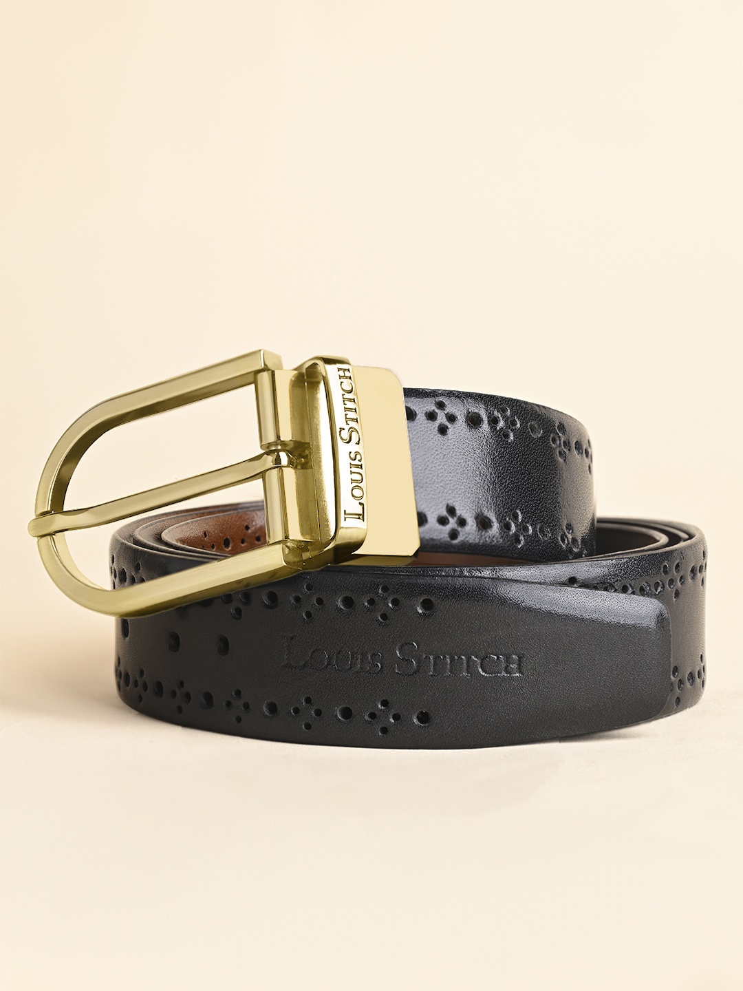 

LOUIS STITCH Men Textured Leather Reversible Formal Belt, Black