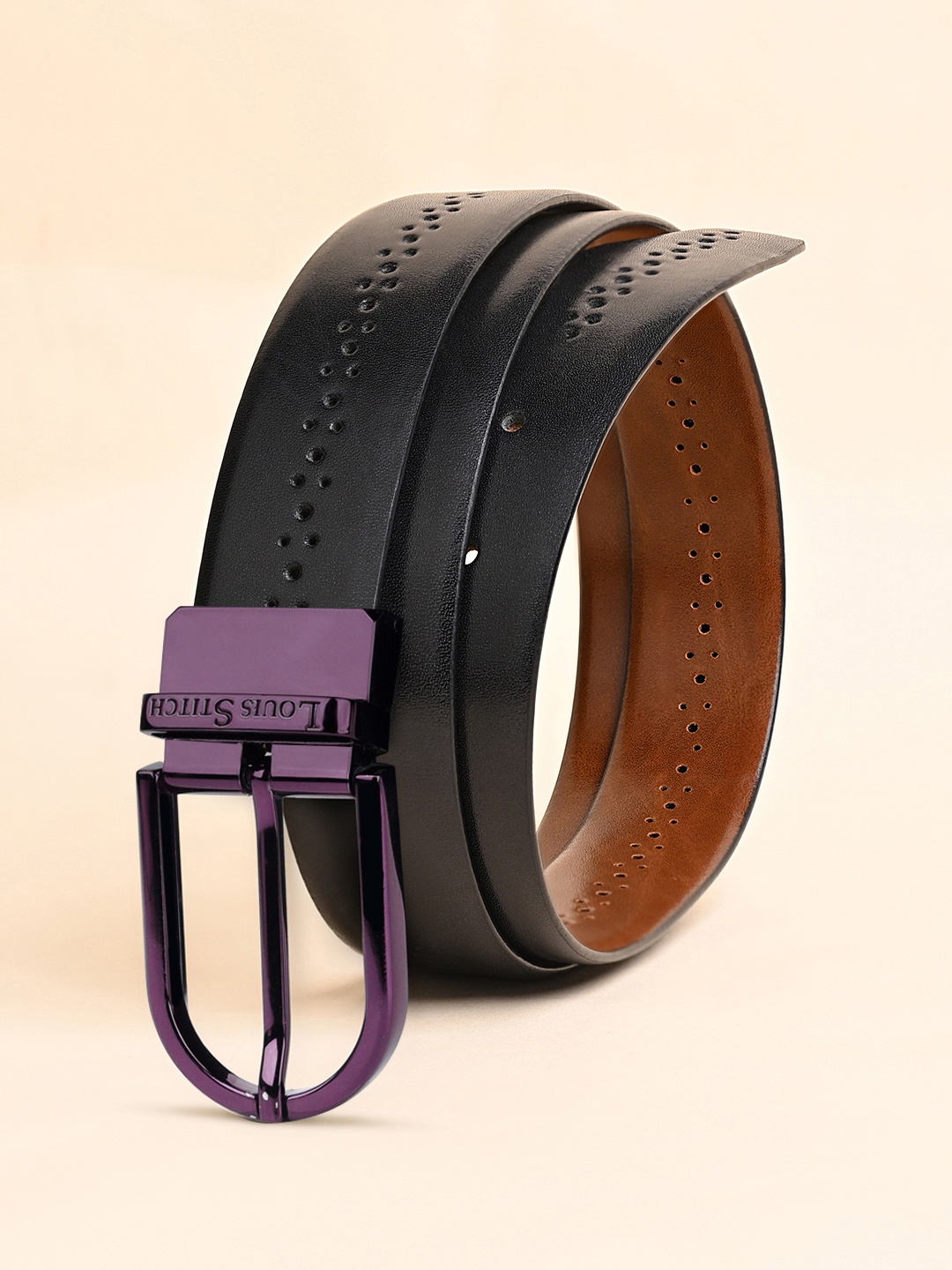 

LOUIS STITCH Men Textured Leather Formal Belt, Black