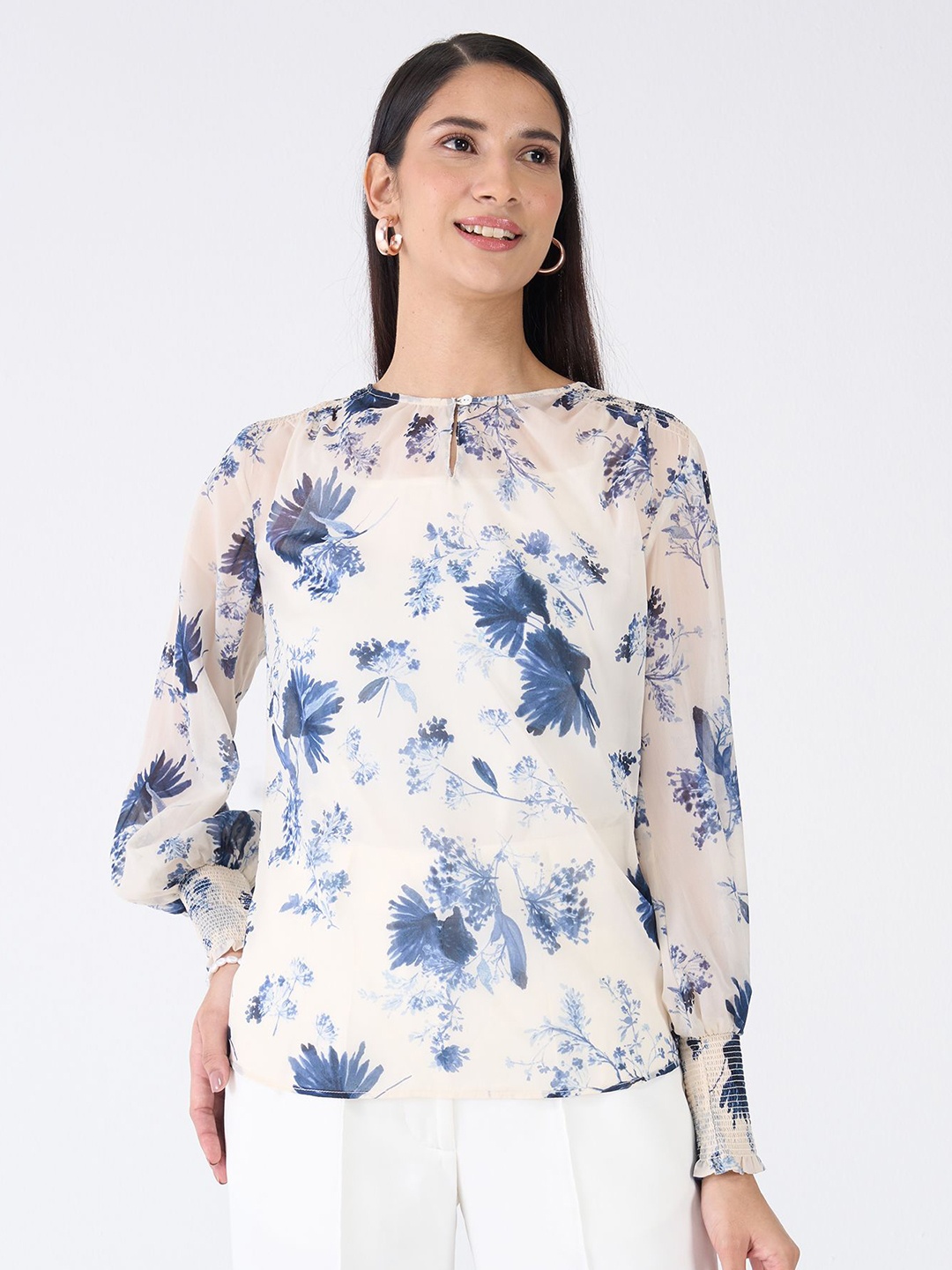 

SALT ATTIRE Women Floral Print Summer 2024 Top, White