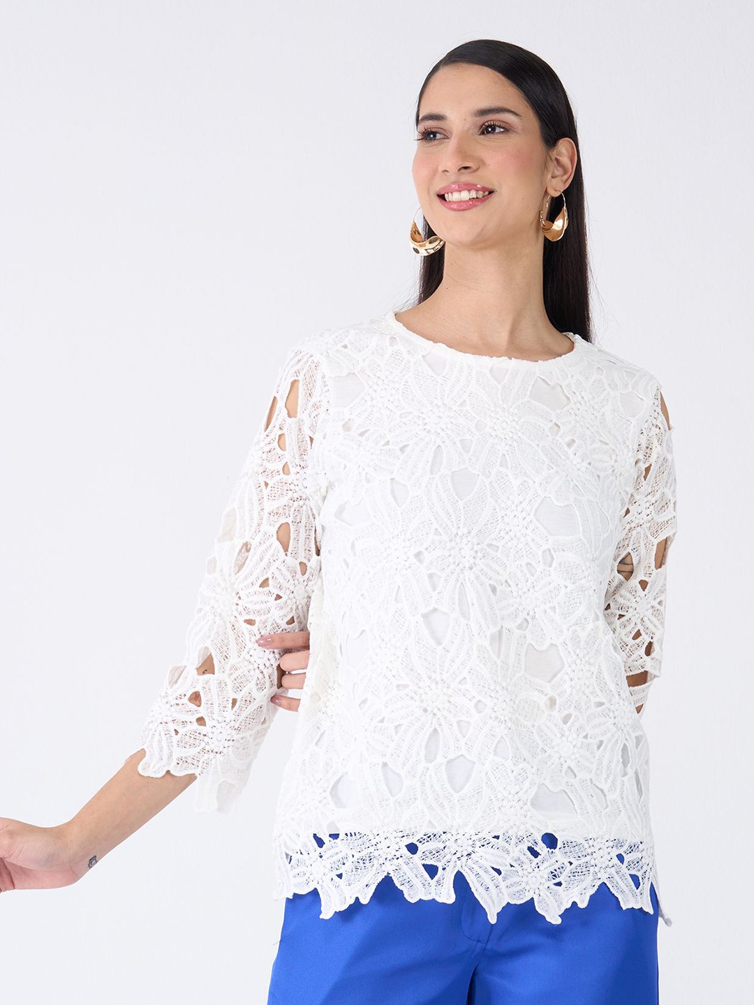 

SALT ATTIRE Women Self Design Summer 2024 Top, White