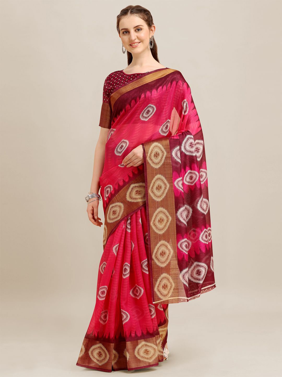 

KALINI Saree Tie & Dye Zari Woven Saree, Pink