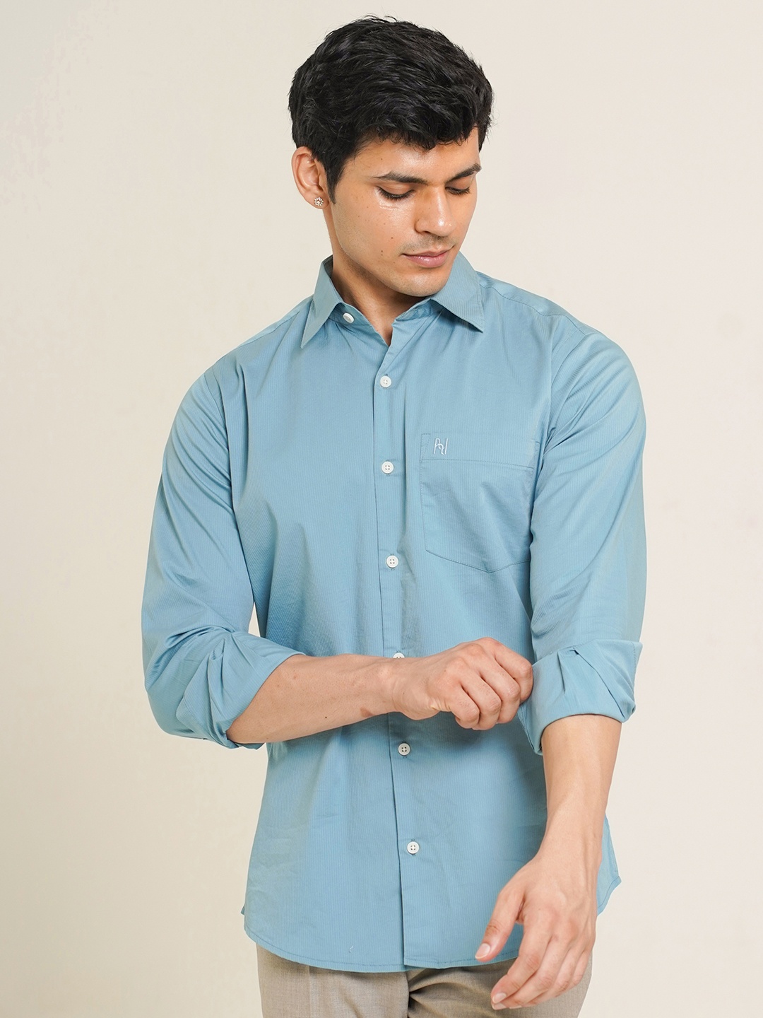 

HONNETE Men Striped Cotton Casual Shirt, Blue
