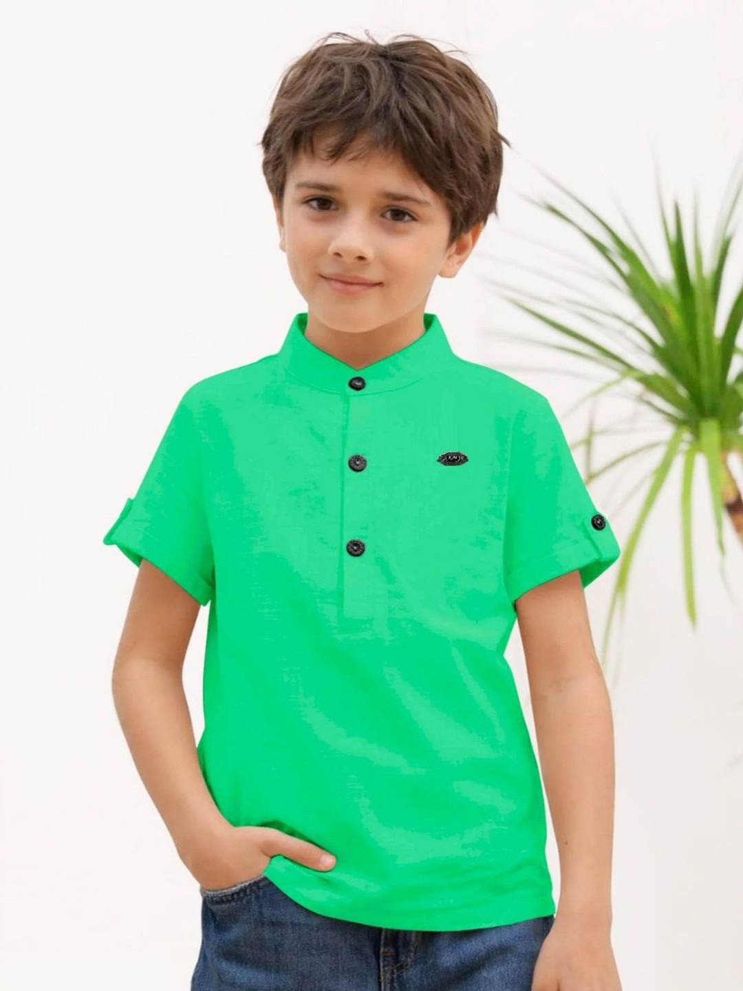 

BAESD Boys Solid Original Semi Sheer Casual Shirt, Green