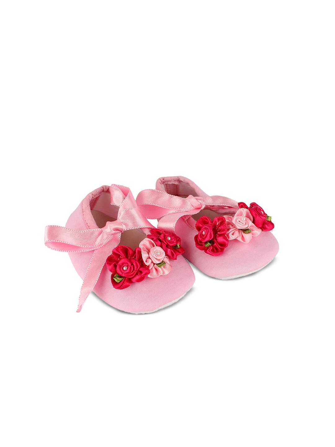 

BAESD Girls Cotton Booties With Flower Details, Pink