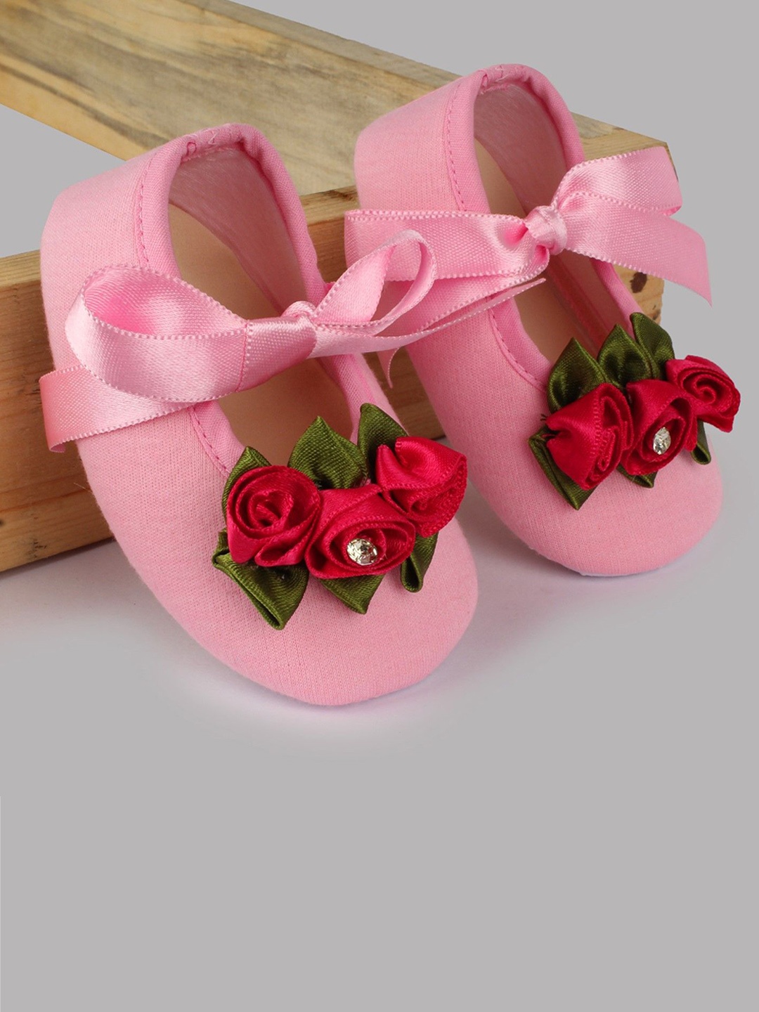 

BAESD Girls Red Flower Cotton Booties, Pink