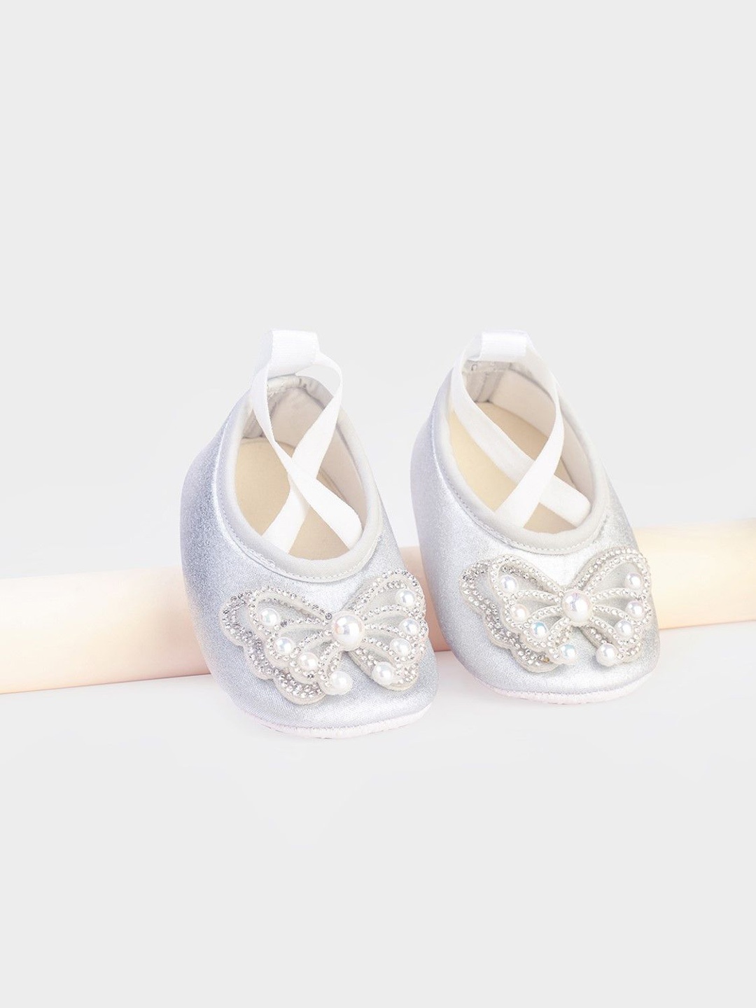 

BAESD Girls Butterfly Design Cotton Booties, Silver
