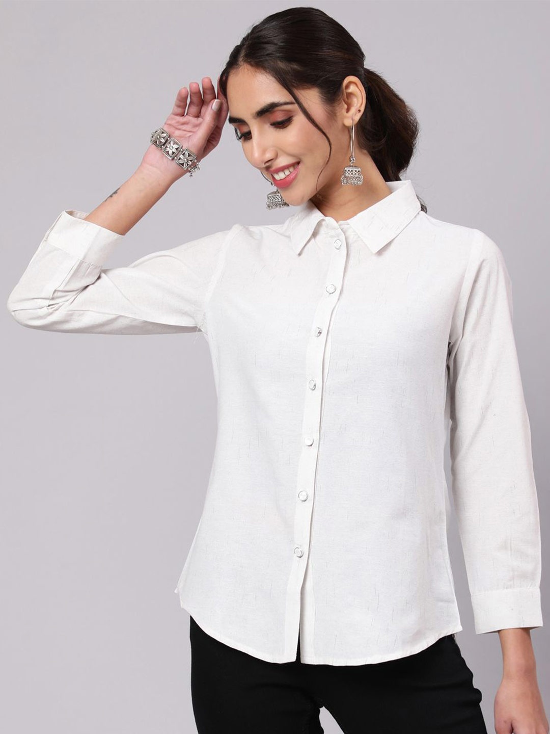 

Jaipur Kurti Women Cotton Collar Neck Shirt, White