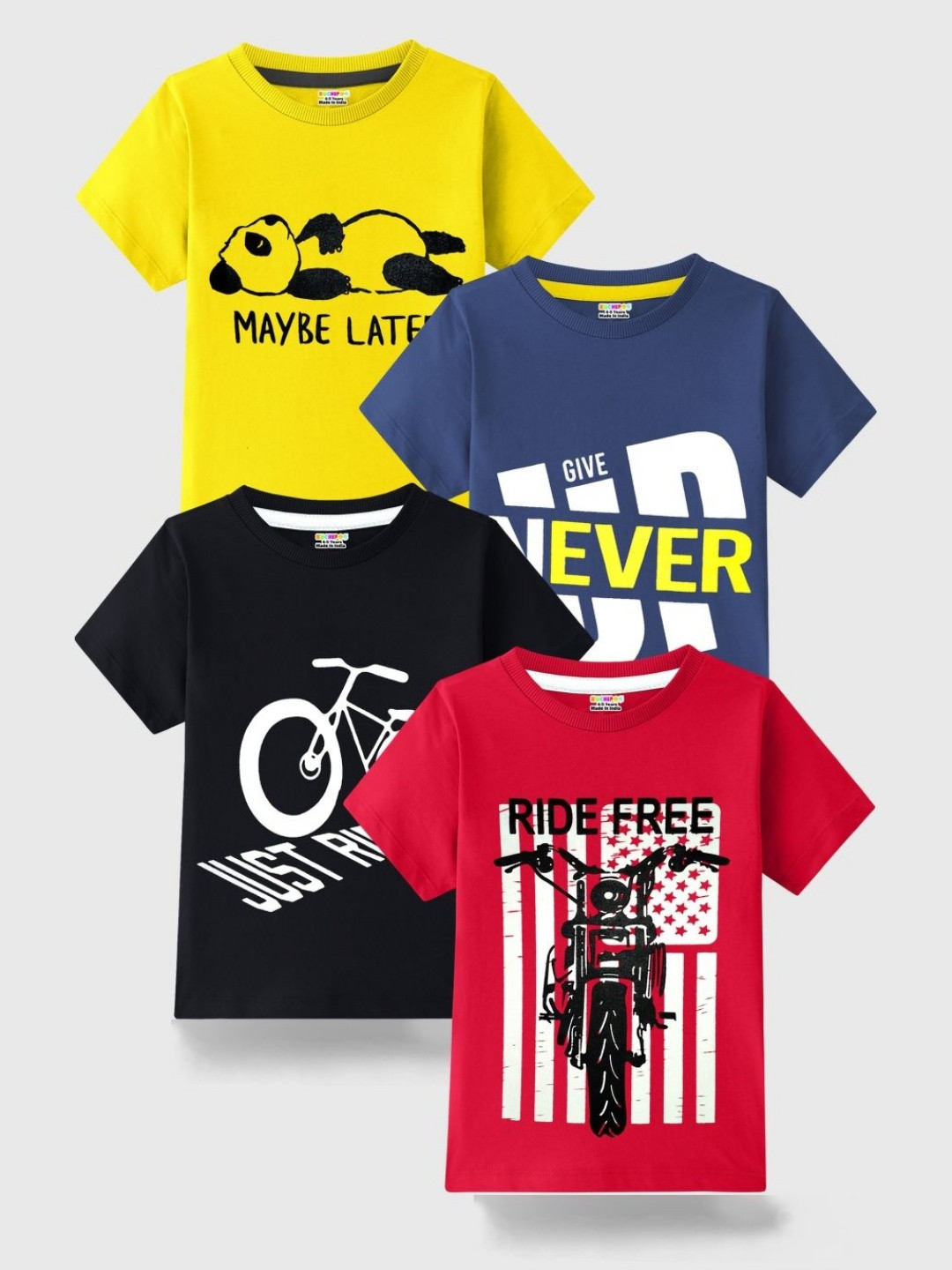 

KUCHIPOO Boys 4 Printed Pockets T-shirt, Yellow