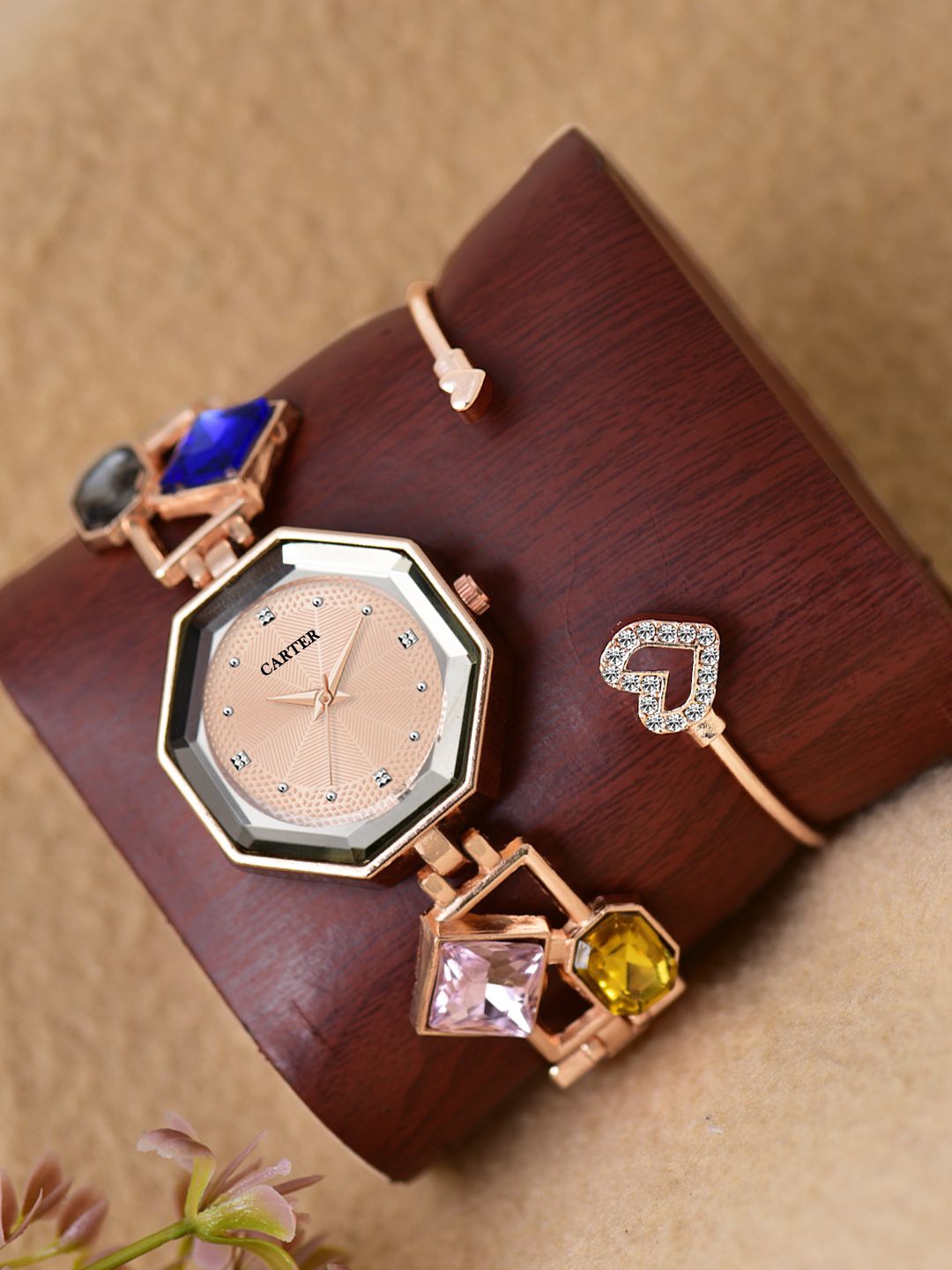 

Sandy D Carter Women Watch & Bracelet Set, Rose gold