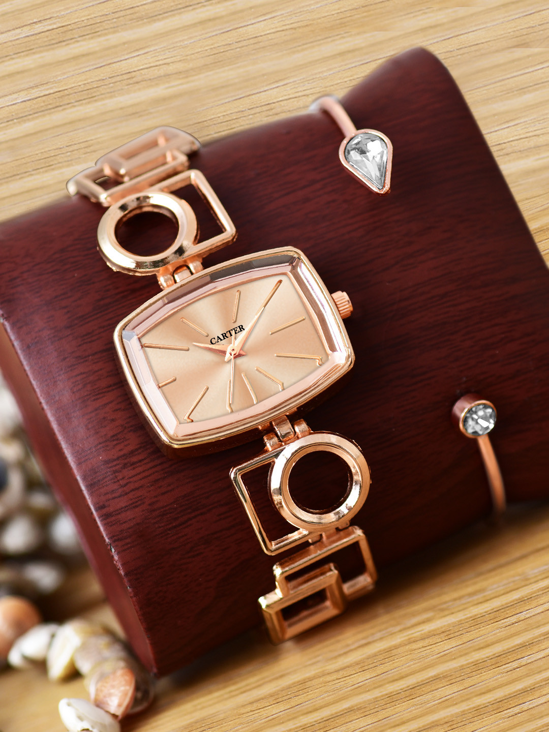 

Sandy D Carter Women Watch & Bracelet Set, Rose gold