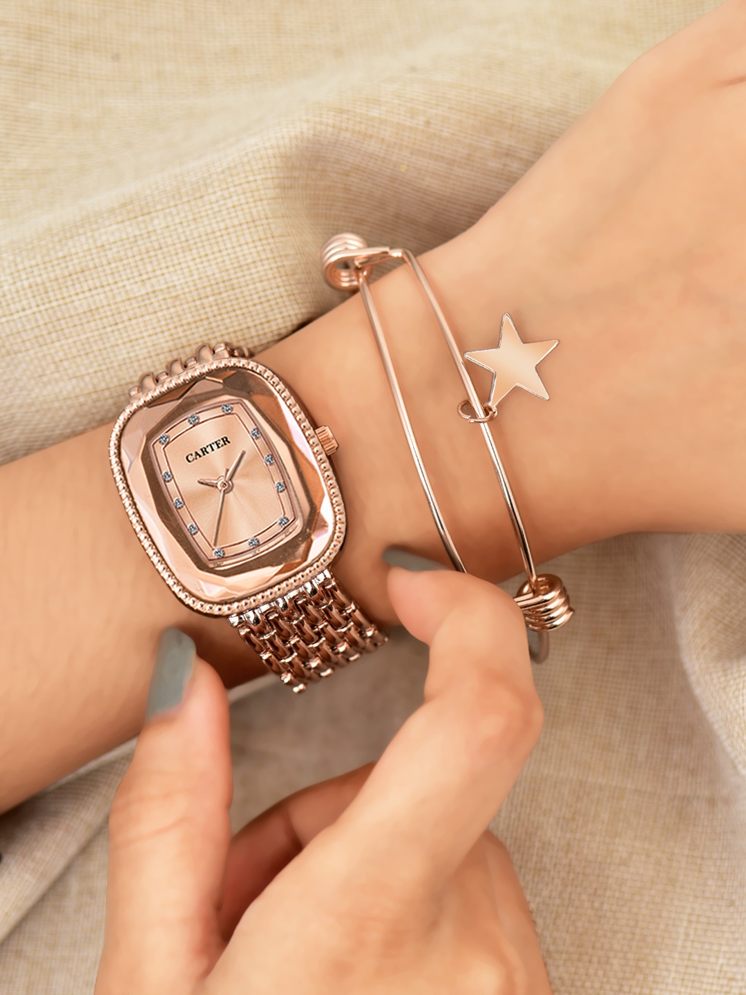 

Sandy D Carter Women Set Of 2 Watch & Jewellery Set, Rose gold