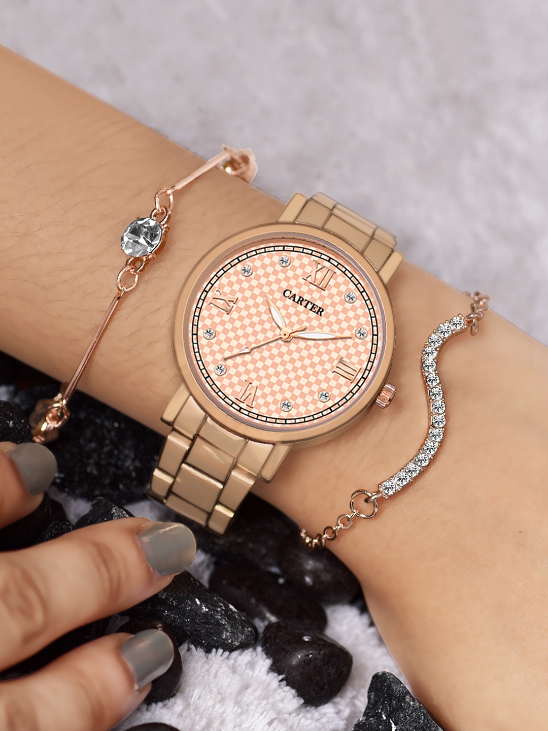 

Sandy D Carter Women Set Of 3 Watch & Jewellery Set, Rose gold