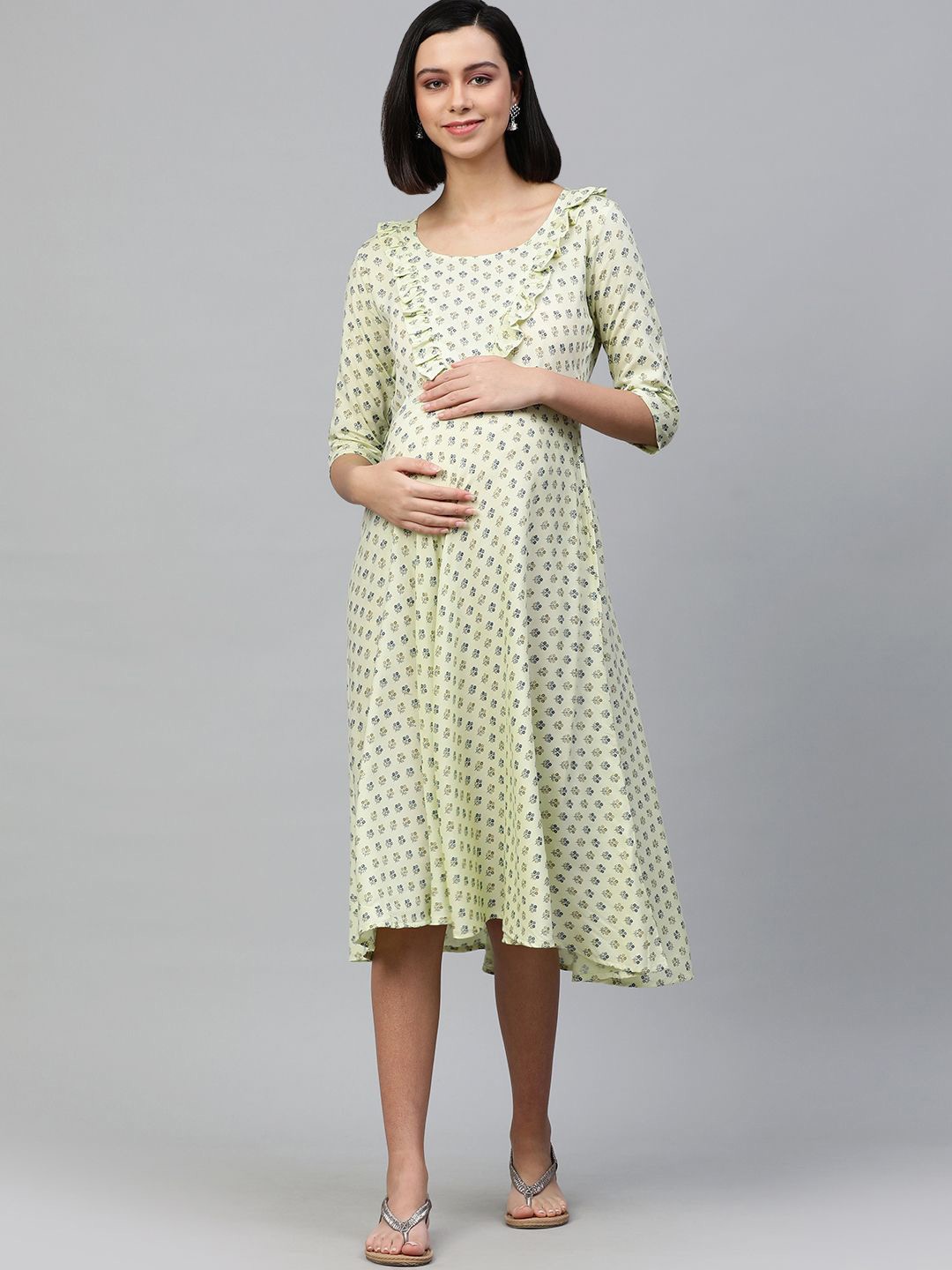 

Swishchick Ethnic Motifs Print Maternity A-Line Midi Dress, Green