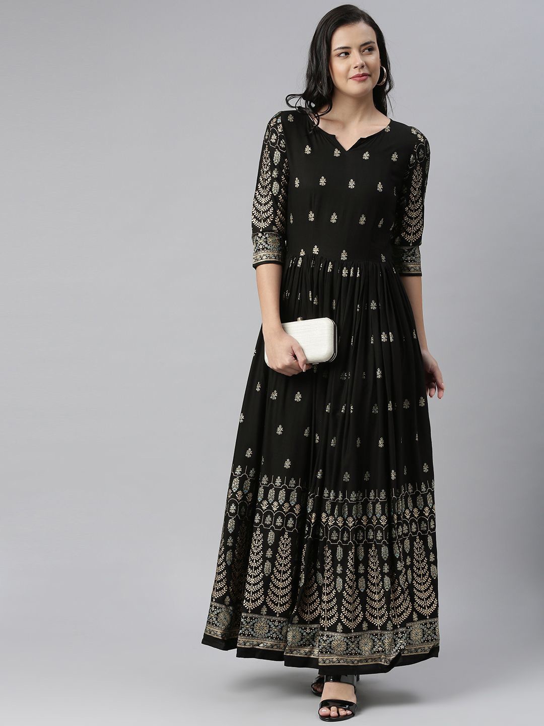 

Swishchick Women Fit and Flare Ethnic Dresses, Black