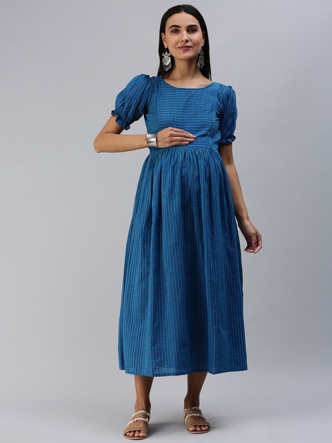 

Swishchick Puff Sleeve Maternity Empire Midi Dress, Blue