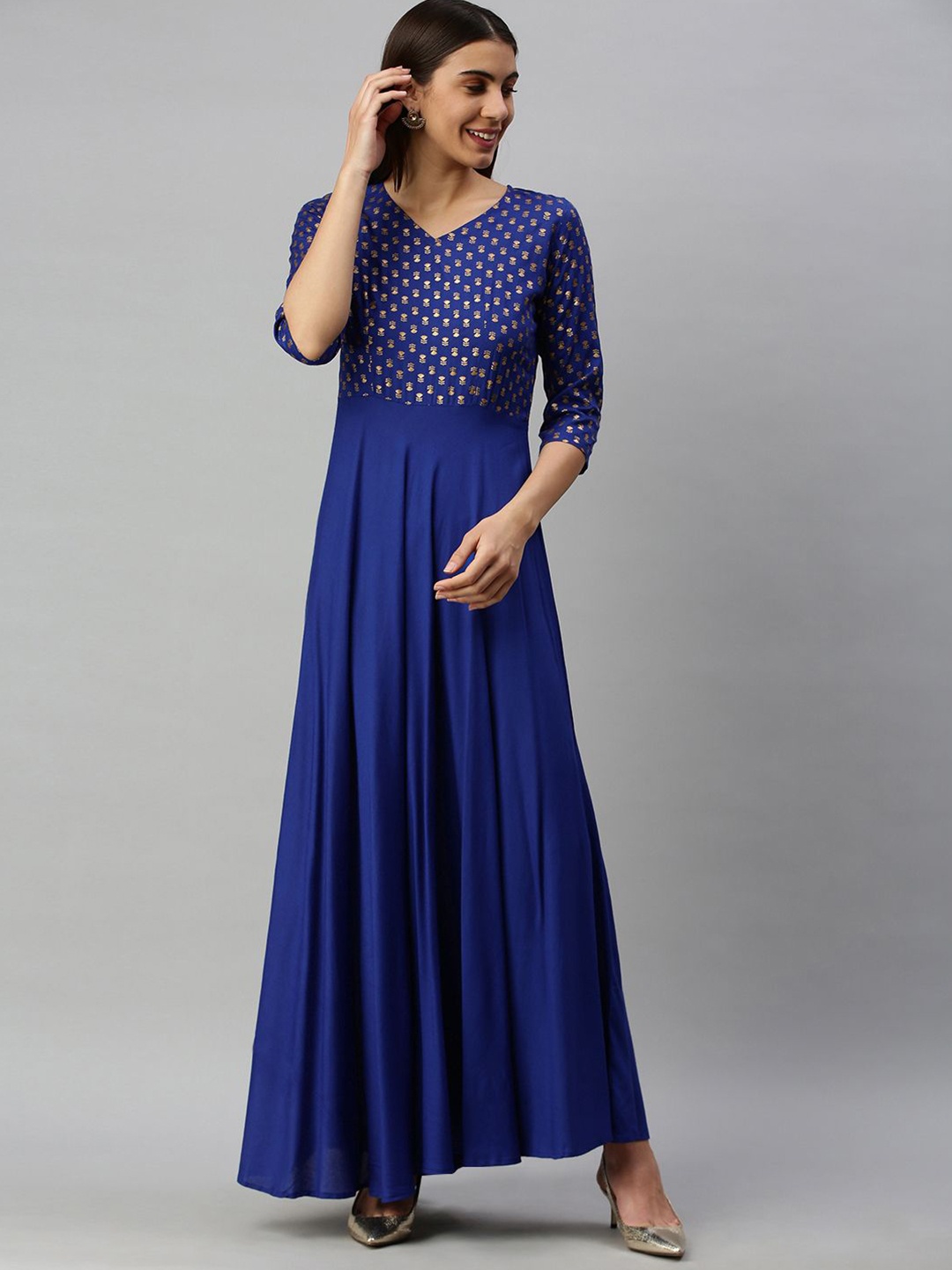 

Swishchick Floral Printed Maxi Dress, Blue