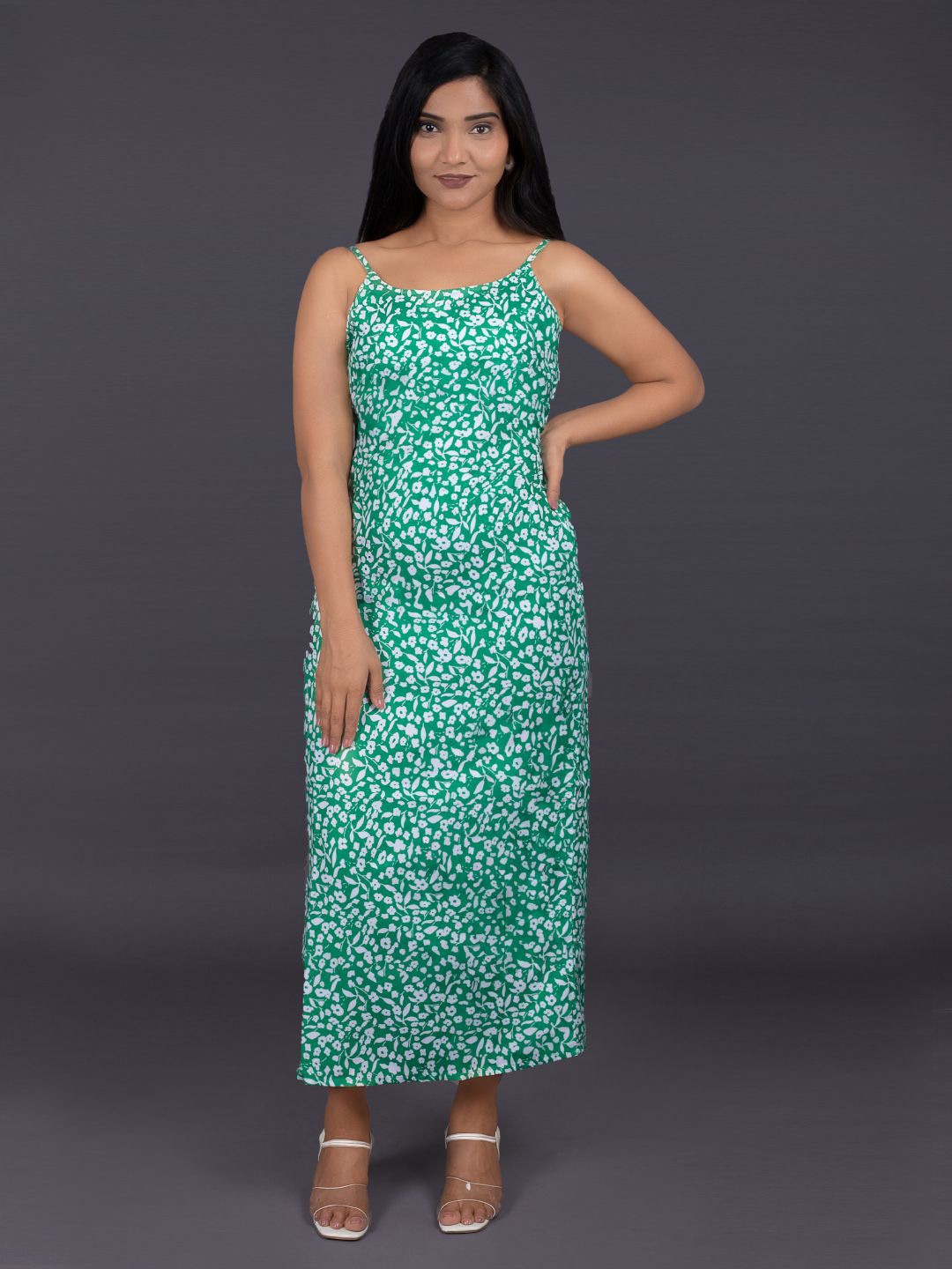 

La Aimee Floral Print A-Line Maxi Dress, Green