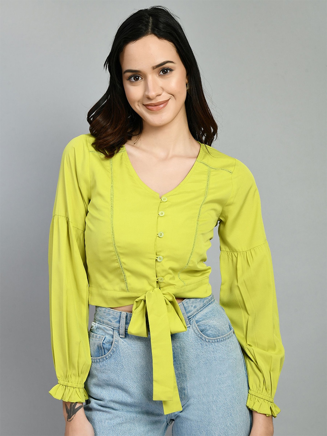 

PRETTY LOVING THING Women Puff Sleeve Crop Top, Lime green