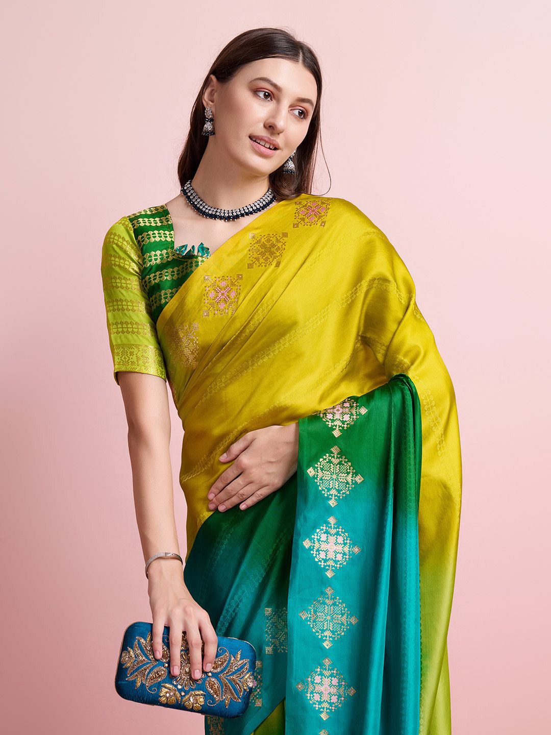 

DOI MOI Ombre Zari Pure Silk Banarasi Saree, Yellow