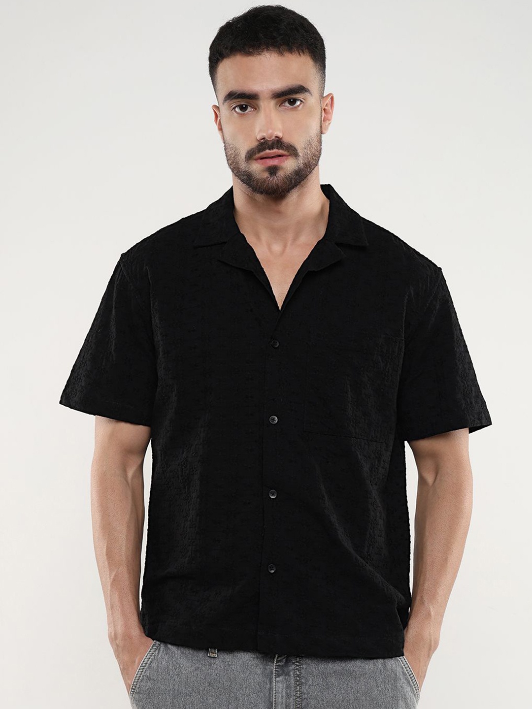 

R&B Men Comfort Opaque Checked Casual Shirt, Black