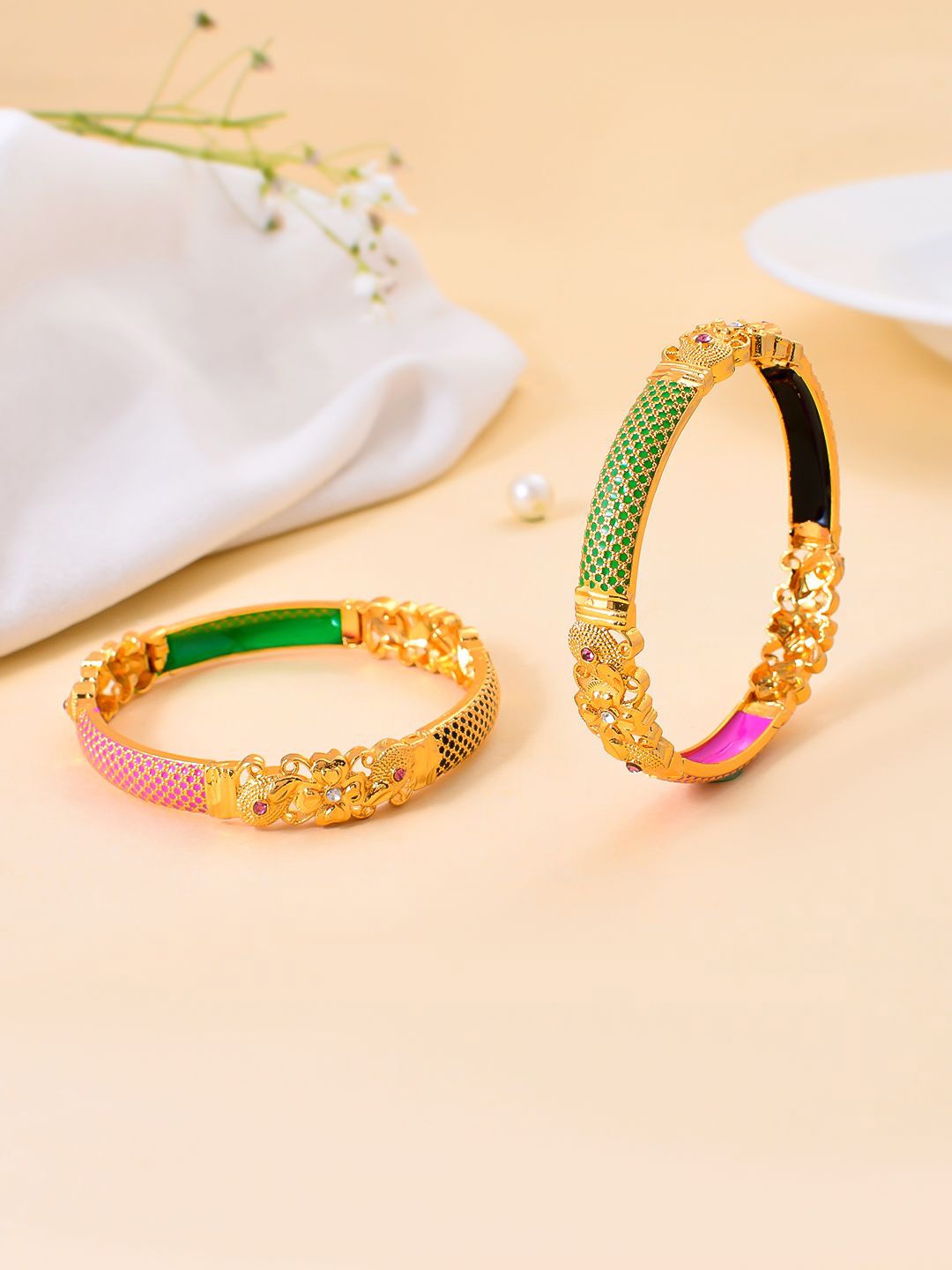 

Silvermerc Designs Set of 2 Gold-Plated Kundan Studded Bangles